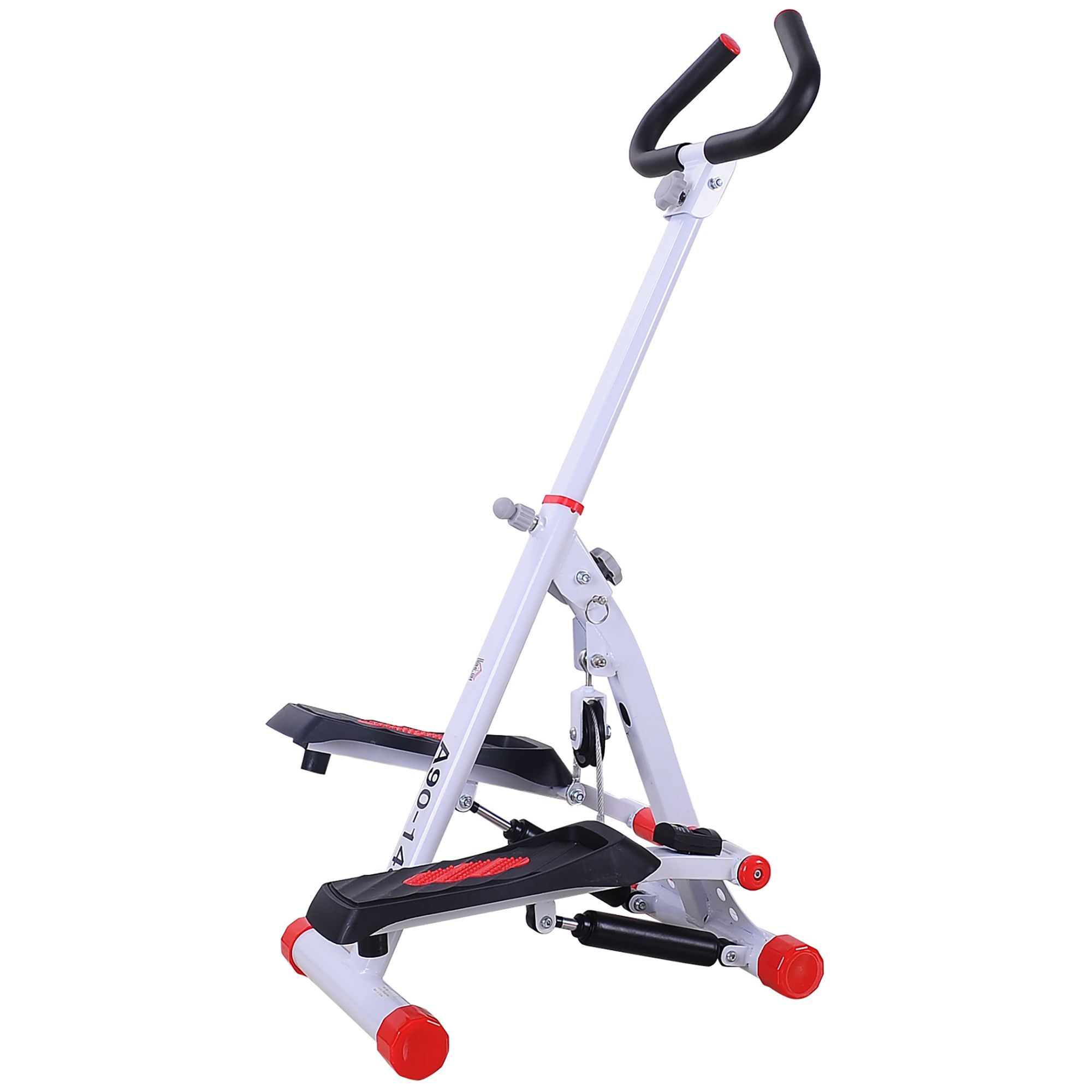 Homcom Foldable Stepper With Handle Hand Grip Workout Fitness Machine Sport Exercise Gym Bar Cardio Steel-white/red Spinning