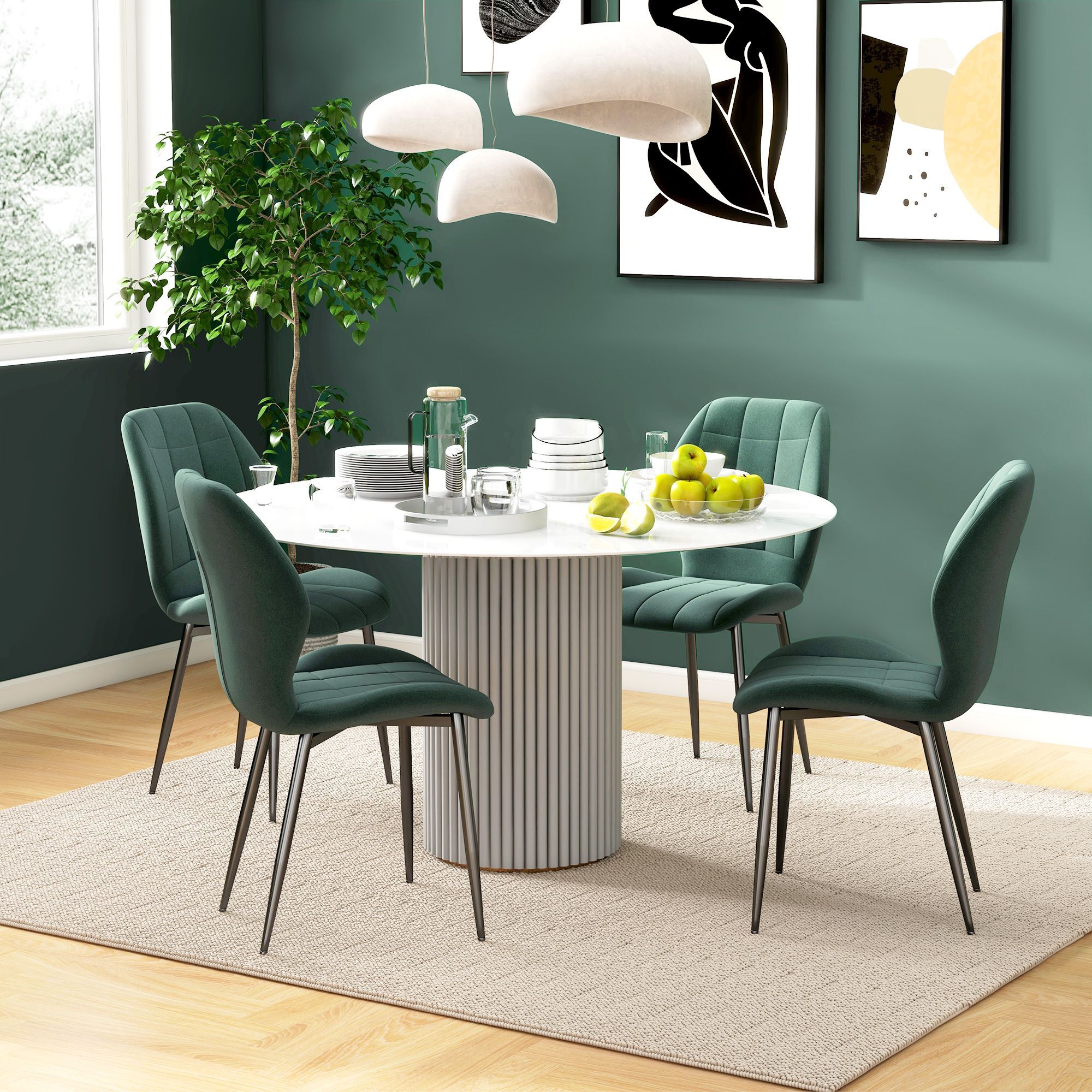 Homcom Set Of Four Flannel Relaxed Tub Dining Chairs - Green