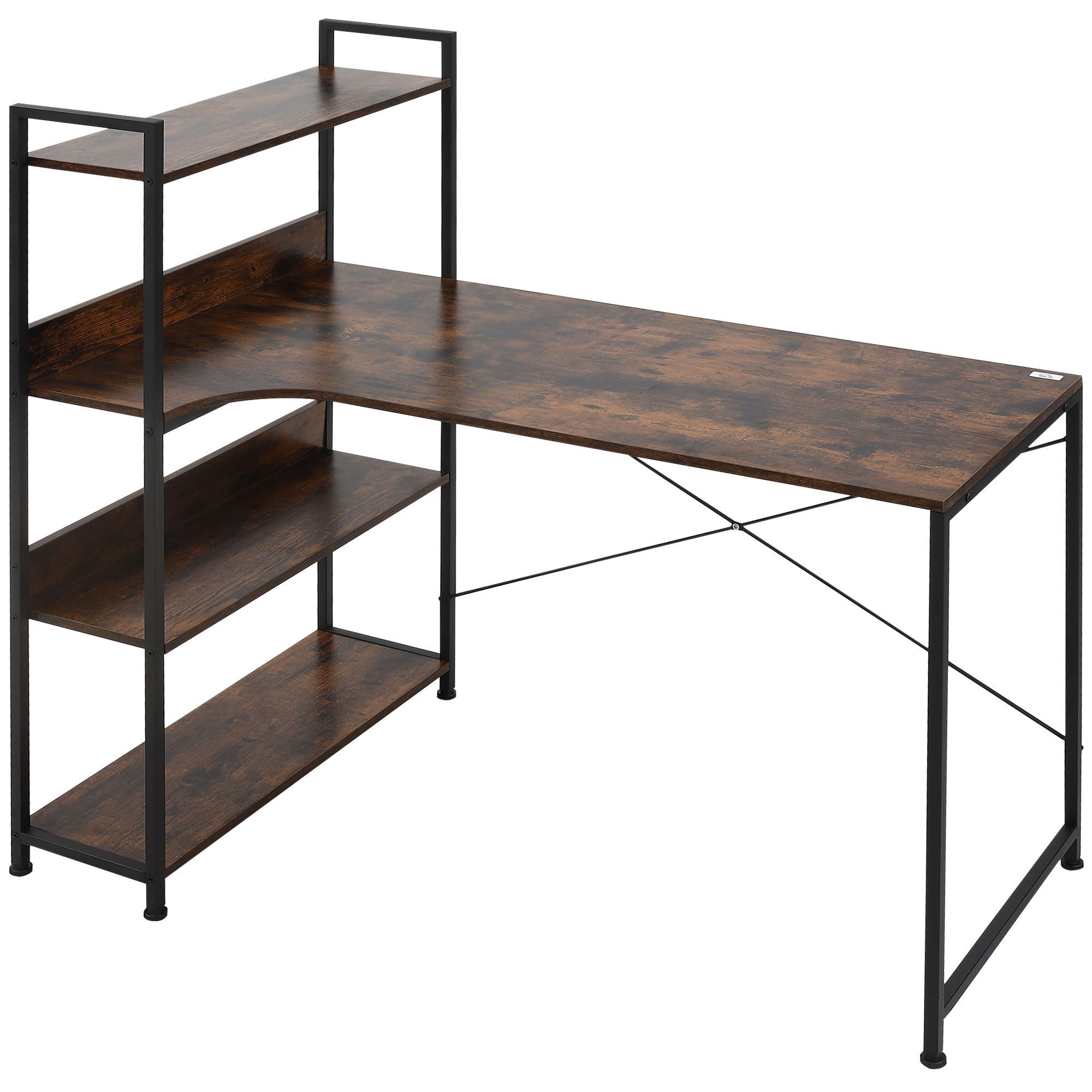 Homcom Retro Industrial Computer Desk Home Office Table With 4-tier Storage Shelf Metal Frame Computer Workstation For Home Office, Brown