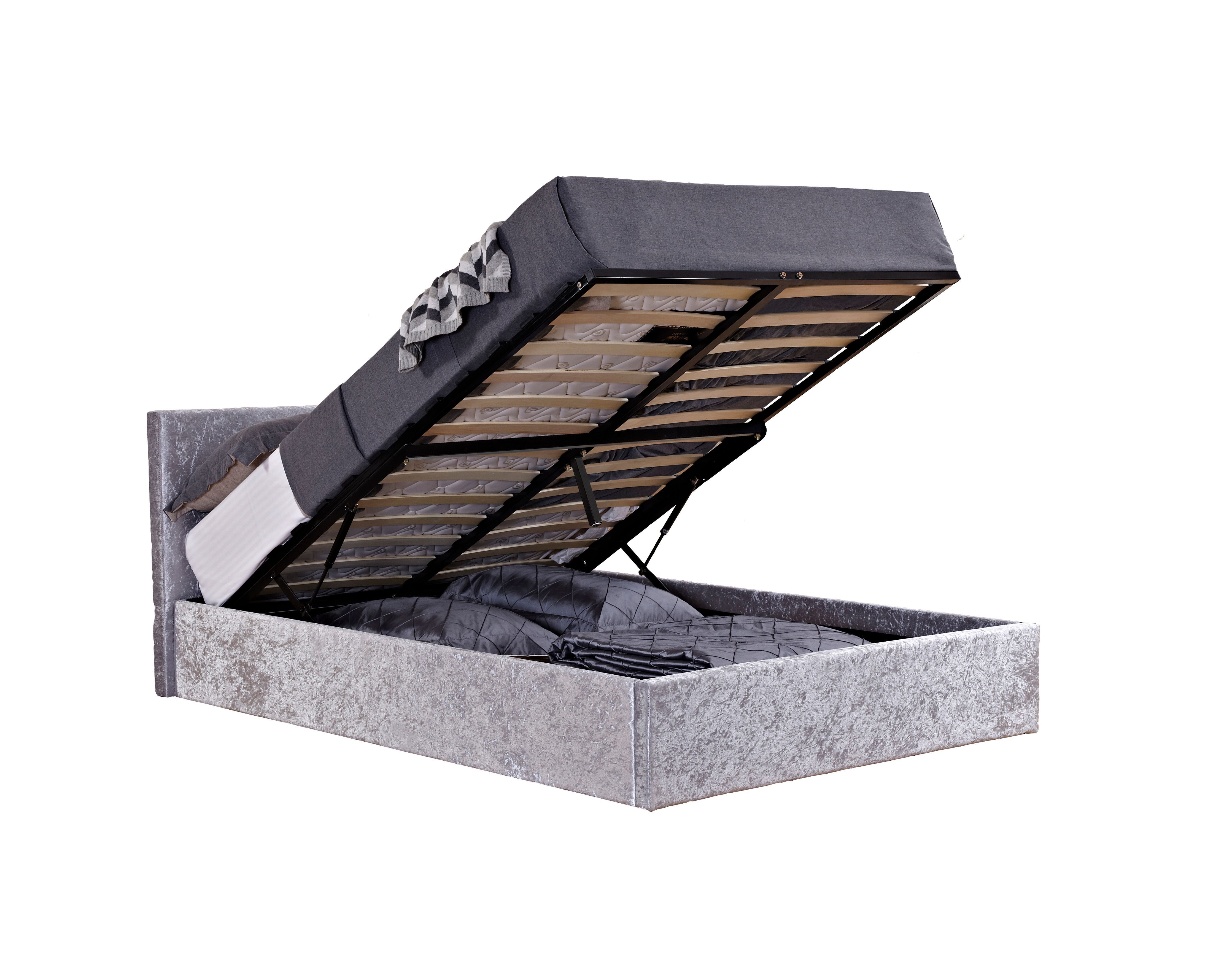 Berlin Small Double Ottoman Bed Steel Crushed Velvet