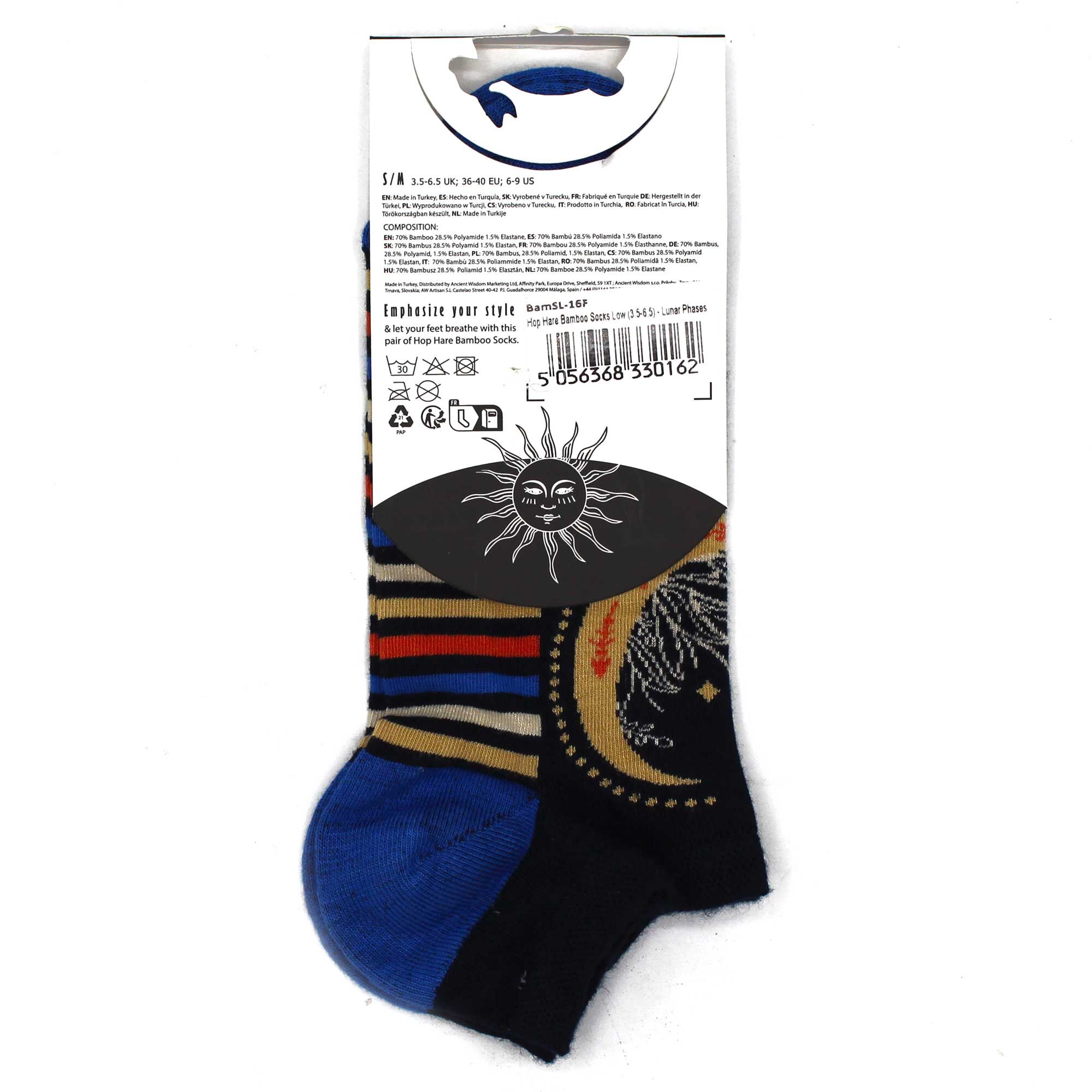 M/l Hop Hare Bamboo Socks Low (7.5-11.5) - Lunar Phases