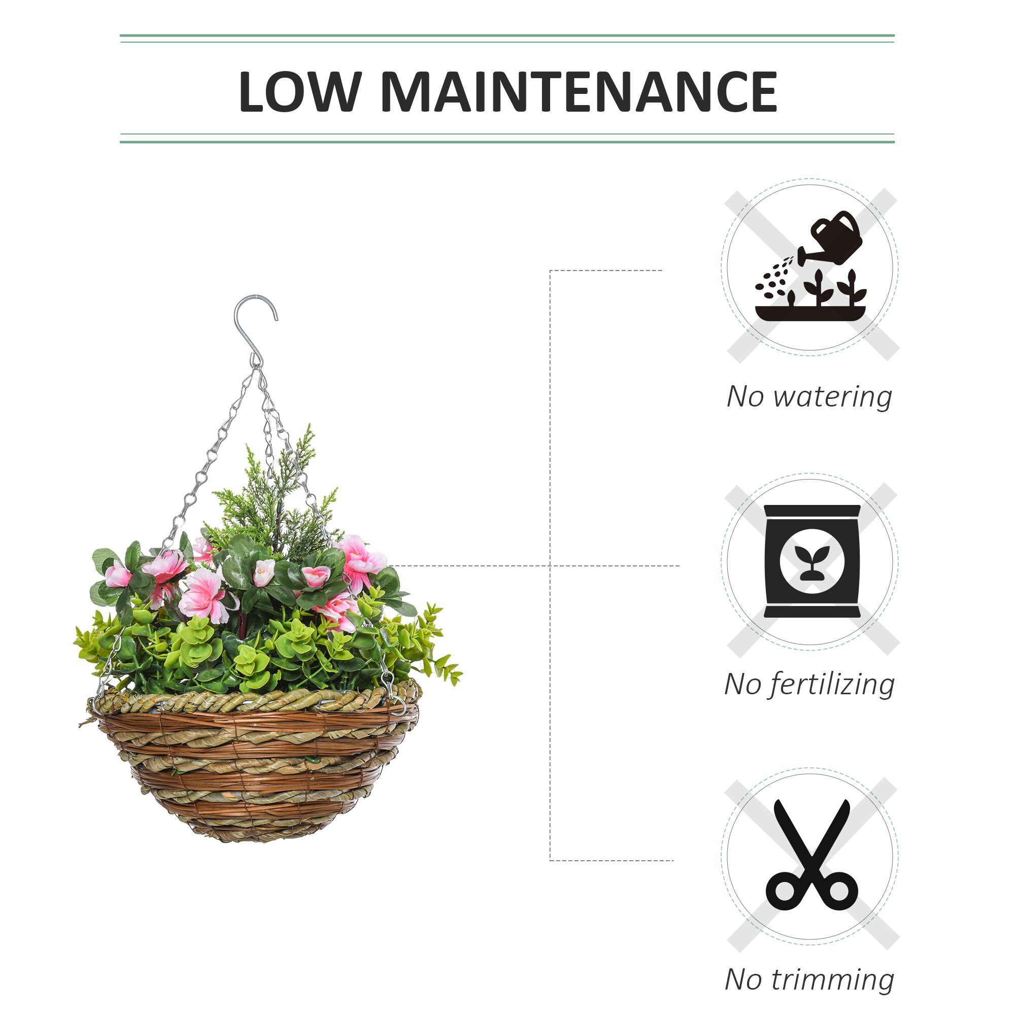 Outsunny Set Of 2 Artificial Plant Lisianthus Flowers Hanging Planter With Basket For Decoration