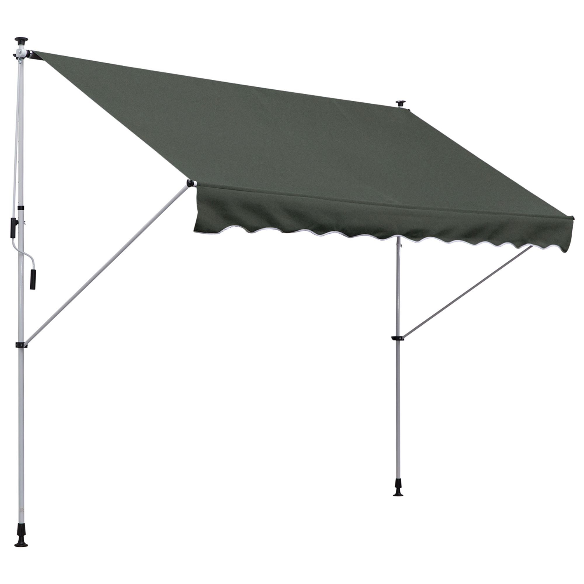 Outsunny Balcony 3 X 1.5m Manual Adjustable Awning Diy Patio Clamp Awning Canopy Retractable Shade Shelter - Grey