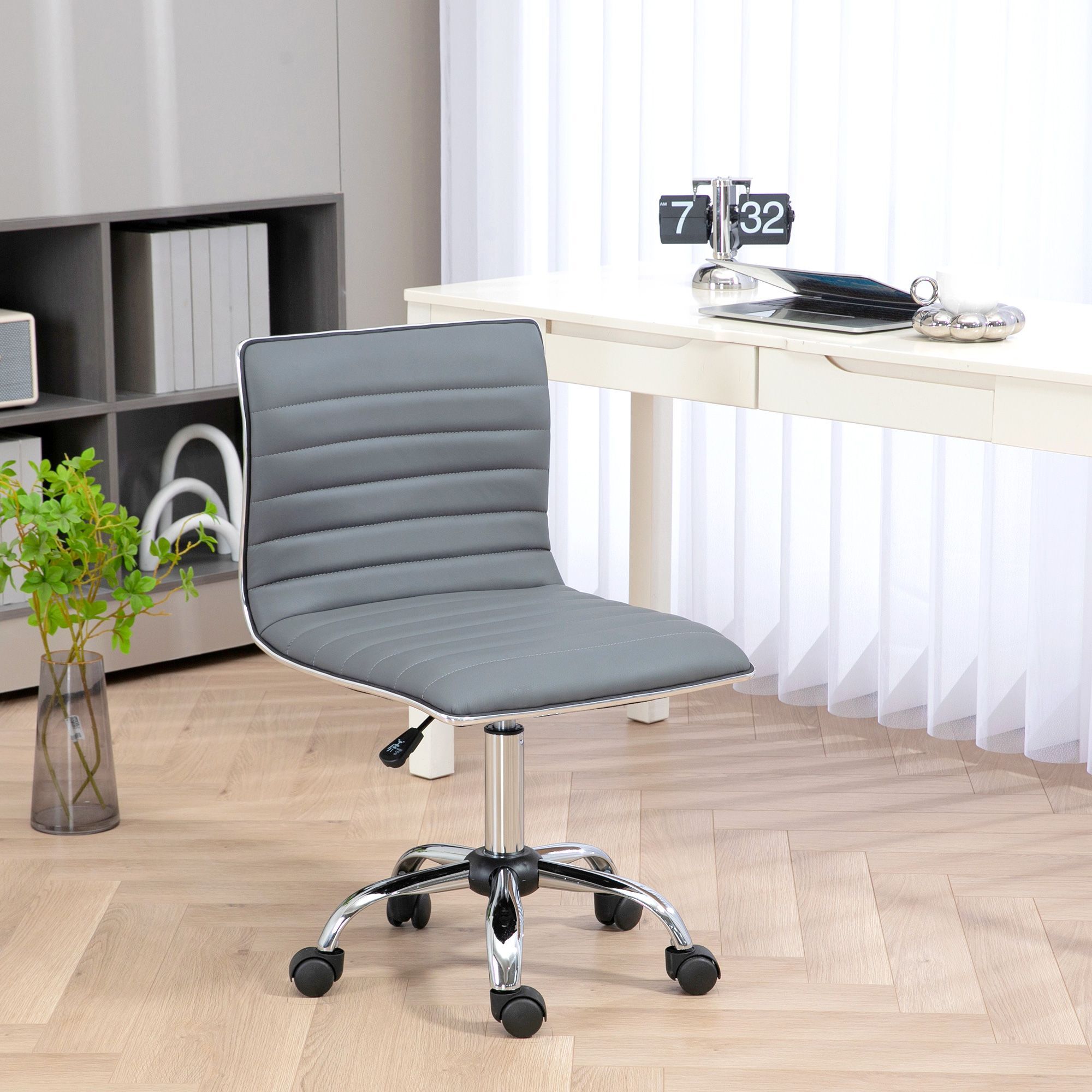 Vinsetto Adjustable Swivel Office Chair With Armless Mid-back In Pu Leather And Chrome Base - Light Grey