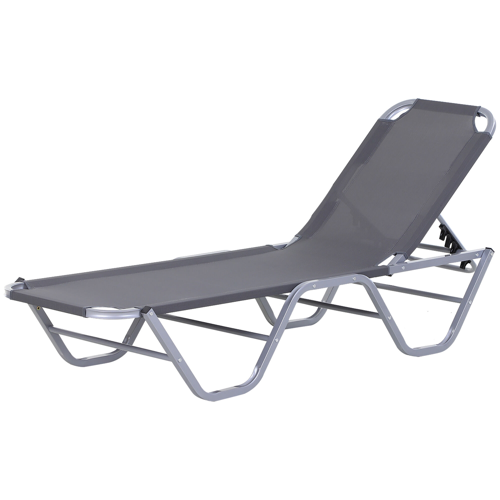 Outsunny Sun Lounger Relaxer Recliner With 5-position Adjustable Backrest Lightweight Frame For Pool Or Sun Bathing Silver