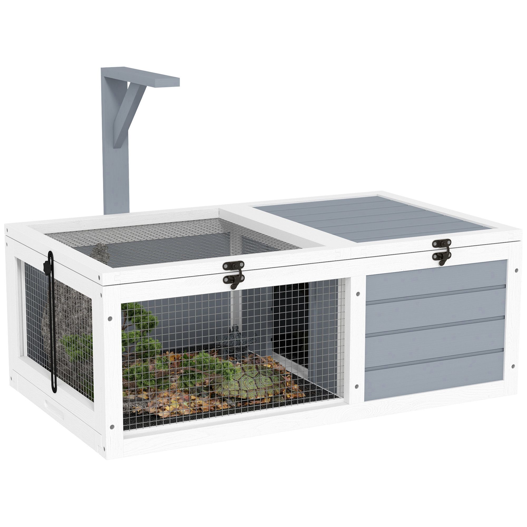 Pawhut Wooden Tortoise Enclosure, Tortoise House W/ Lamp Holder, For Outdoor & Indoor - Light Grey