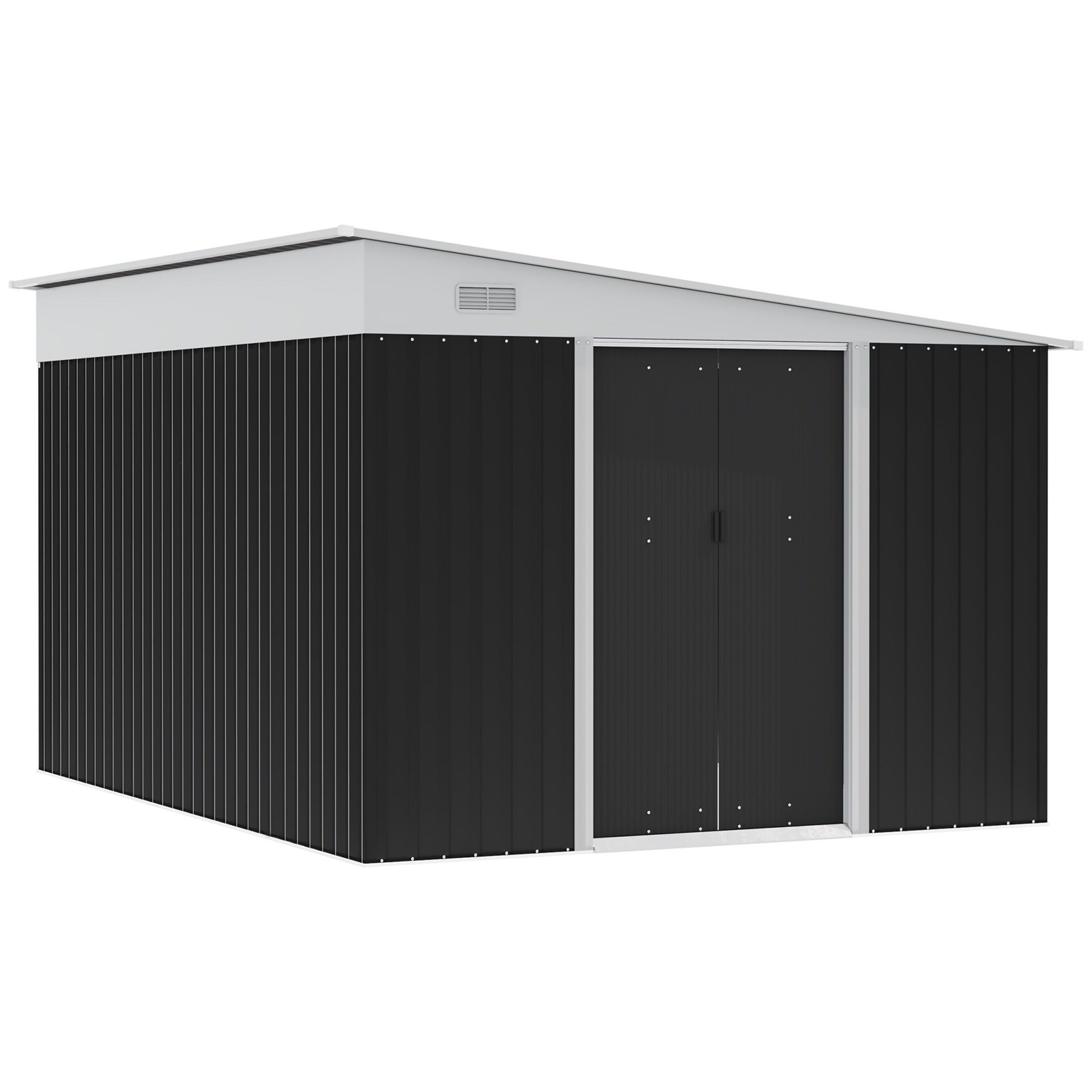 Outsunny 3.3 X 2.68m Corrugated Metal Shed - Black