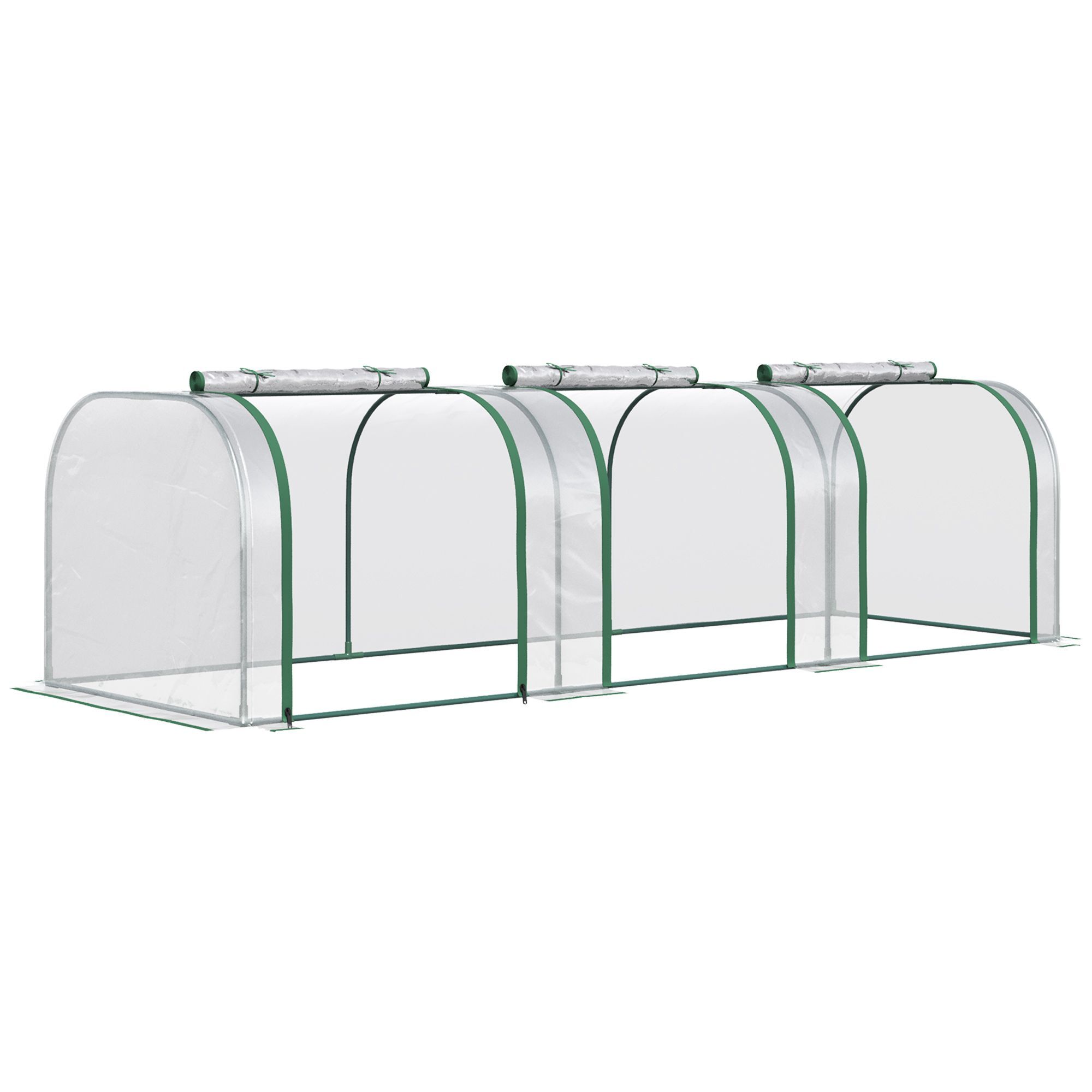 Outsunny Pvc Tunnel Greenhouse Green Grow House Steel Frame For Garden Backyard With Zipper Doors 295x100x80 Cm, Clear