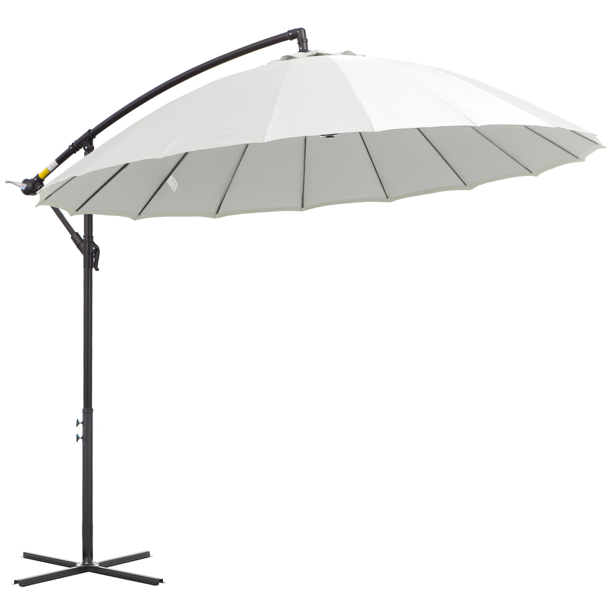 Outsunny 3(m) Cantilever Shanghai Parasol Garden Hanging Banana Sun Umbrella With Crank Handle, 18 Sturdy Ribs And Cross Base, Off-white