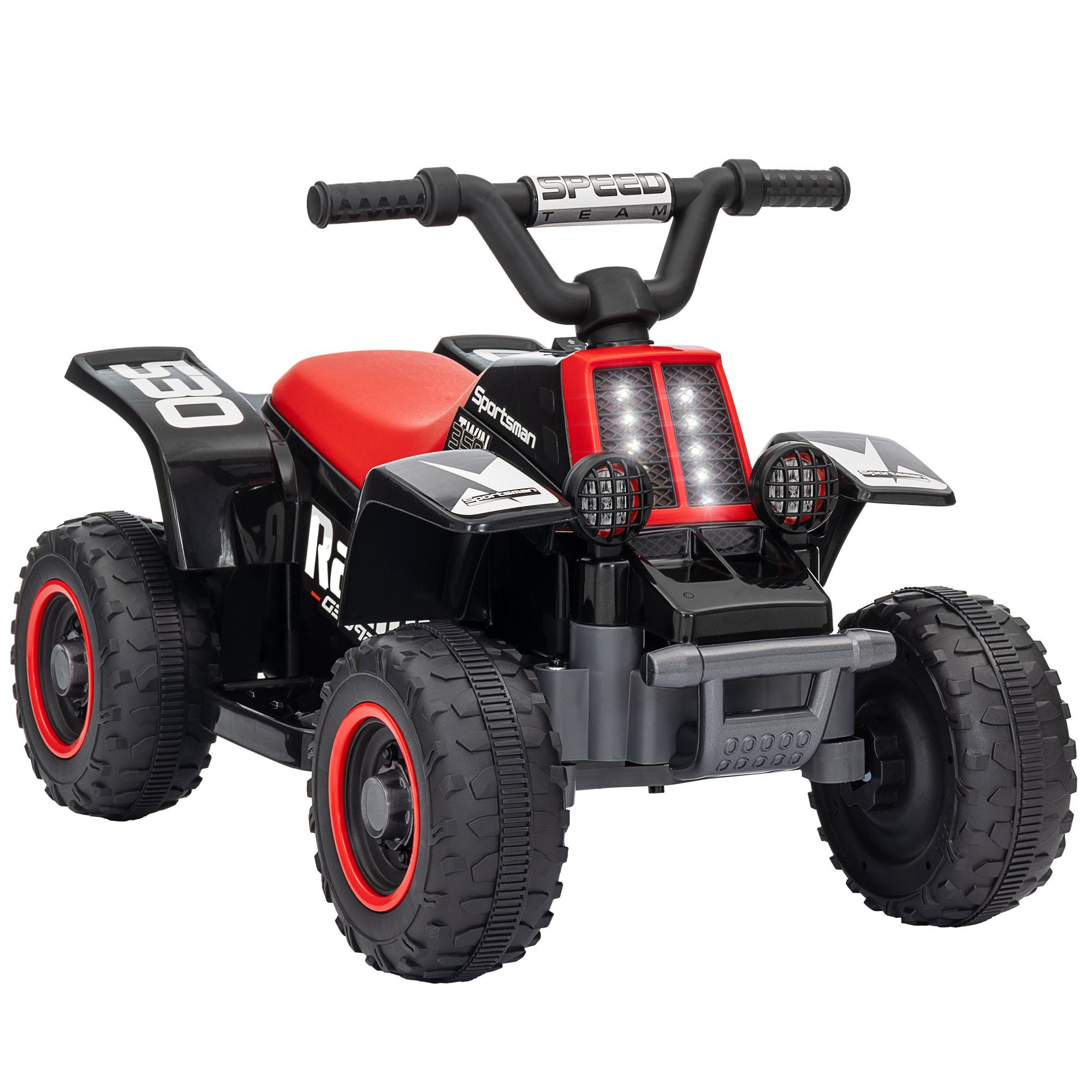 Aiyaplay 6v Electric Quad Bike For Kids, Ride On Atv W/ Forward Backward, Headlights, For 18-36 Months, Black And Red
