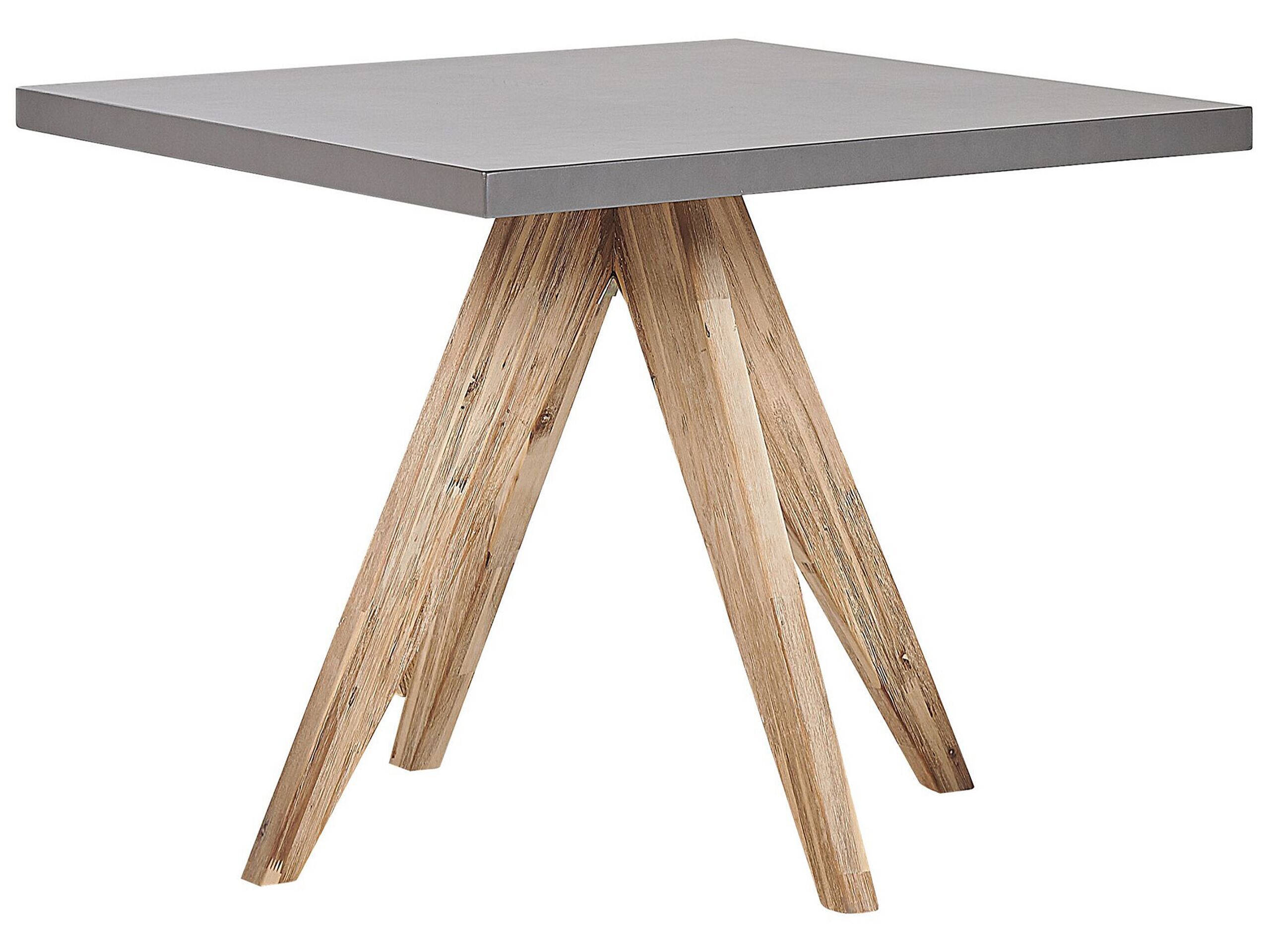 Outdoor Dining Table Grey Concrete Tabletop Light Wooden Legs Acacia 4  People Capacity Square 90 X 90 Cm Beliani 