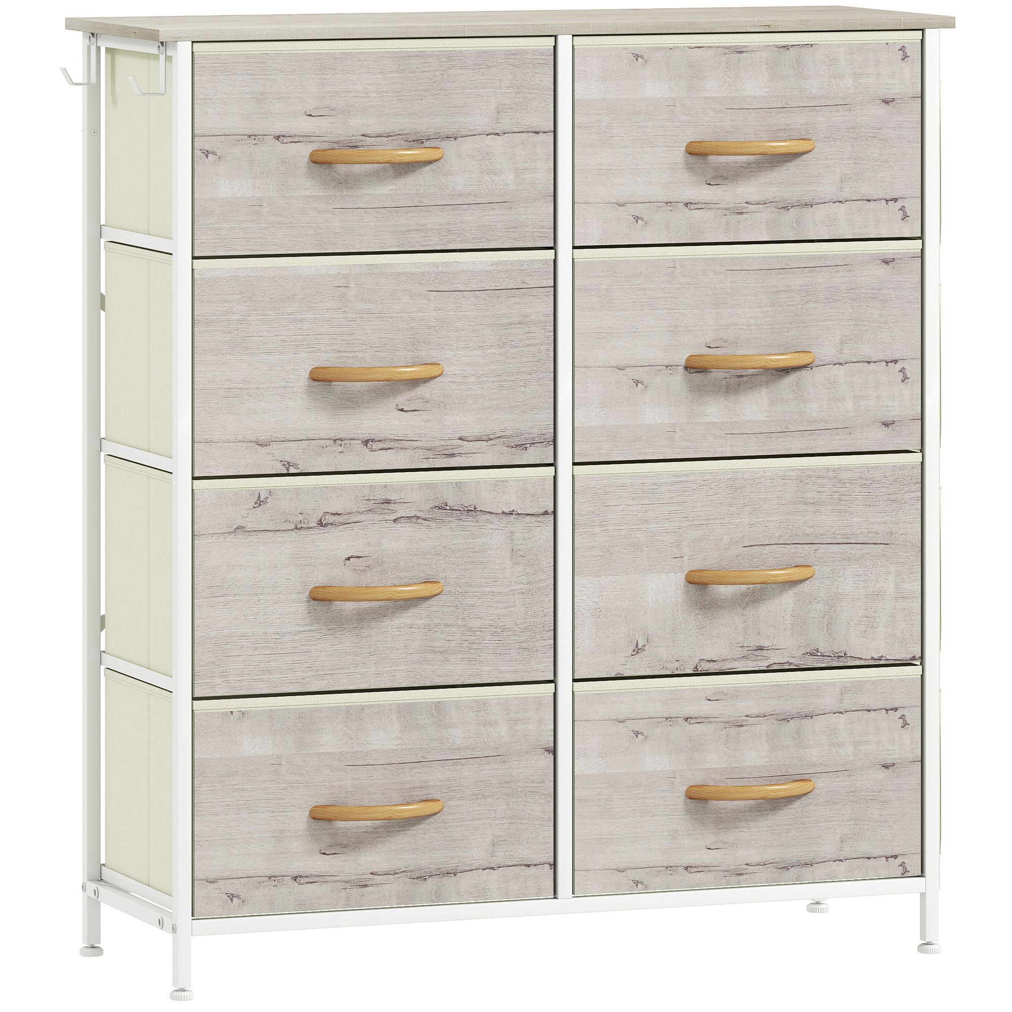 Homcom Chest Of Eight Fabric Drawers - Natural Wood Finish