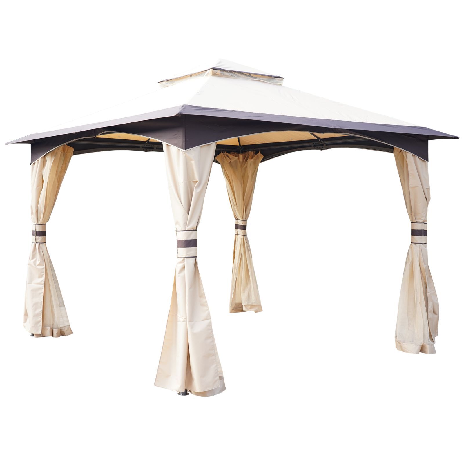 Outsunny 3.2m X 3.2m Vented Roof Steel Frame Gazebo Beige