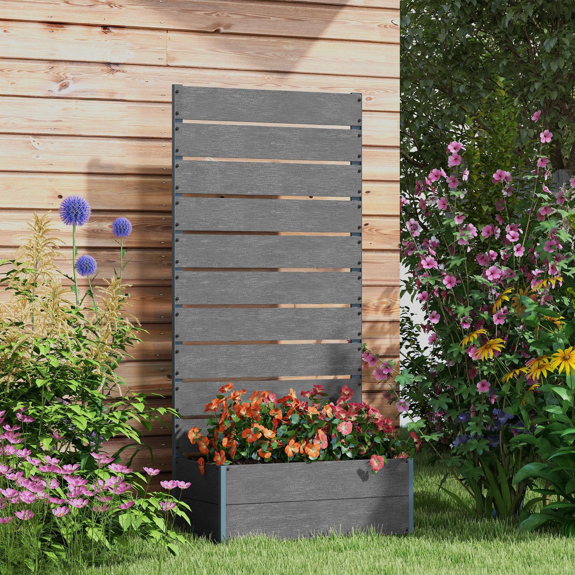 Outsunny Garden Planter With Trellis For Climbing Plants, Vines, Flowers, Freestanding Raised Bed For Outdoor, Patio, Planter Box