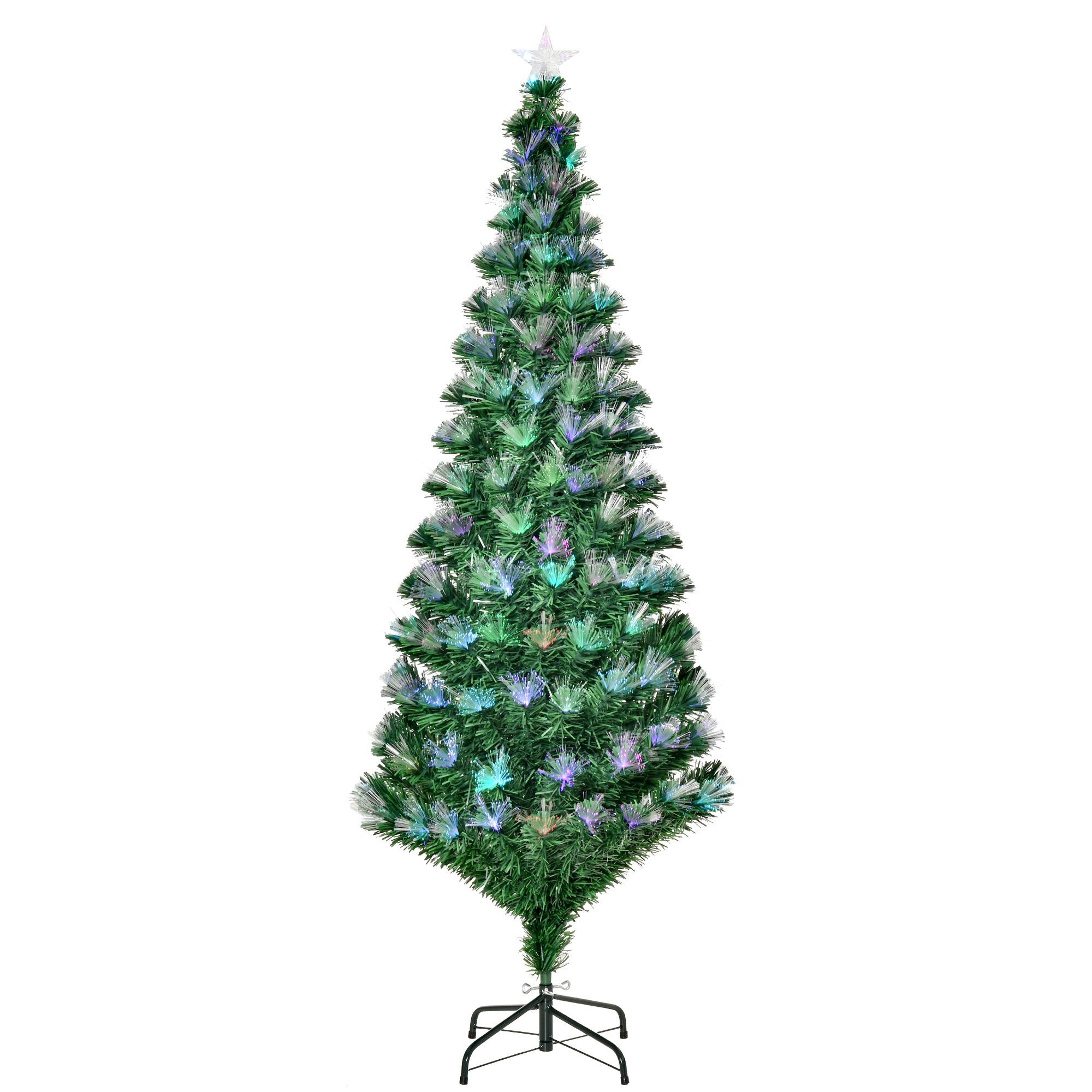 Homcom 6ft Tall Artificial Tree Fiber Optic Colorful Led Pre-lit Holiday Home Christmas Decoration With Flash Mode - Green