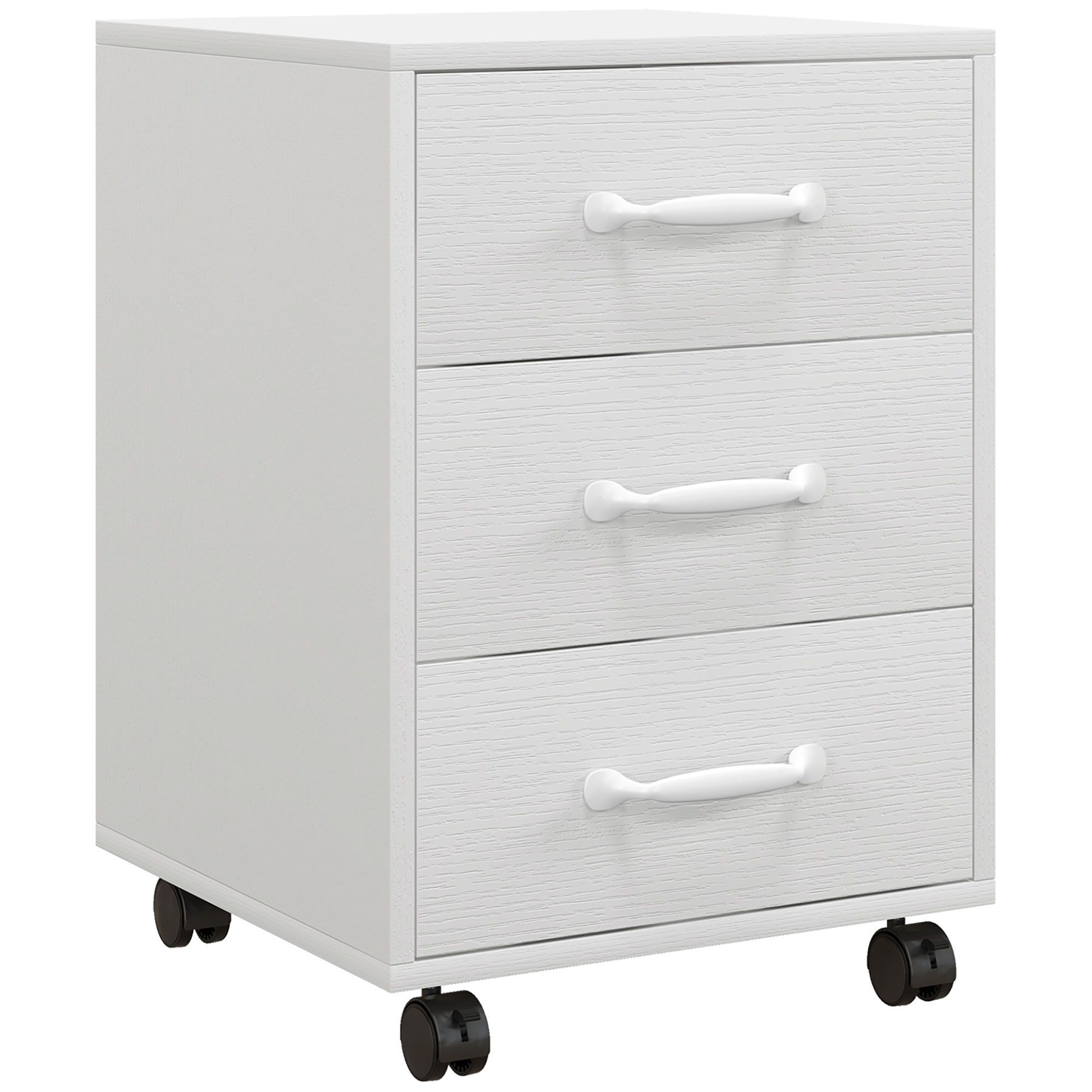 Homcom 3 Drawer File Cabinet, Mobile Filing Cabinet On Wheels For Home Office, Study, White
