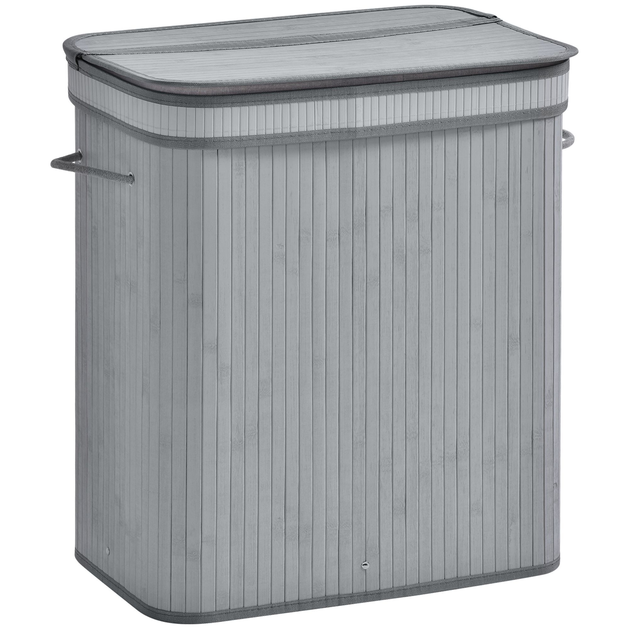 Homcom 100l Natural Wood Laundry Basket One Compartment W/flip Lid Removable Lining Handles Board Base Durable Water-resistant Dirty Clothes Grey