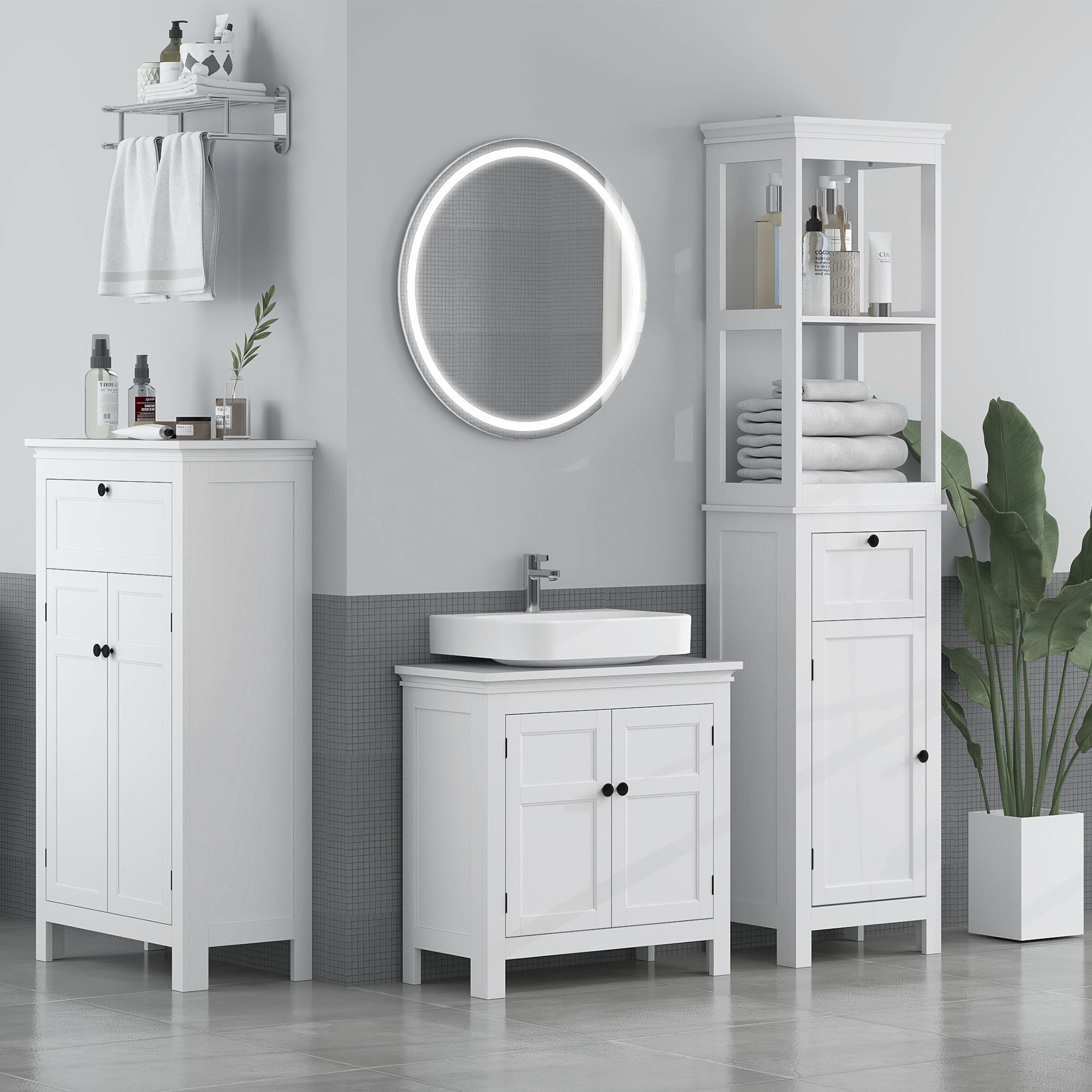 Homcom Under Sink Bathroom Cabinet, Freestanding Bathroom Sink Cabinet With Adjustable Shelf For Wall-mounted Sinks, 60 X 30 X 60cm, White