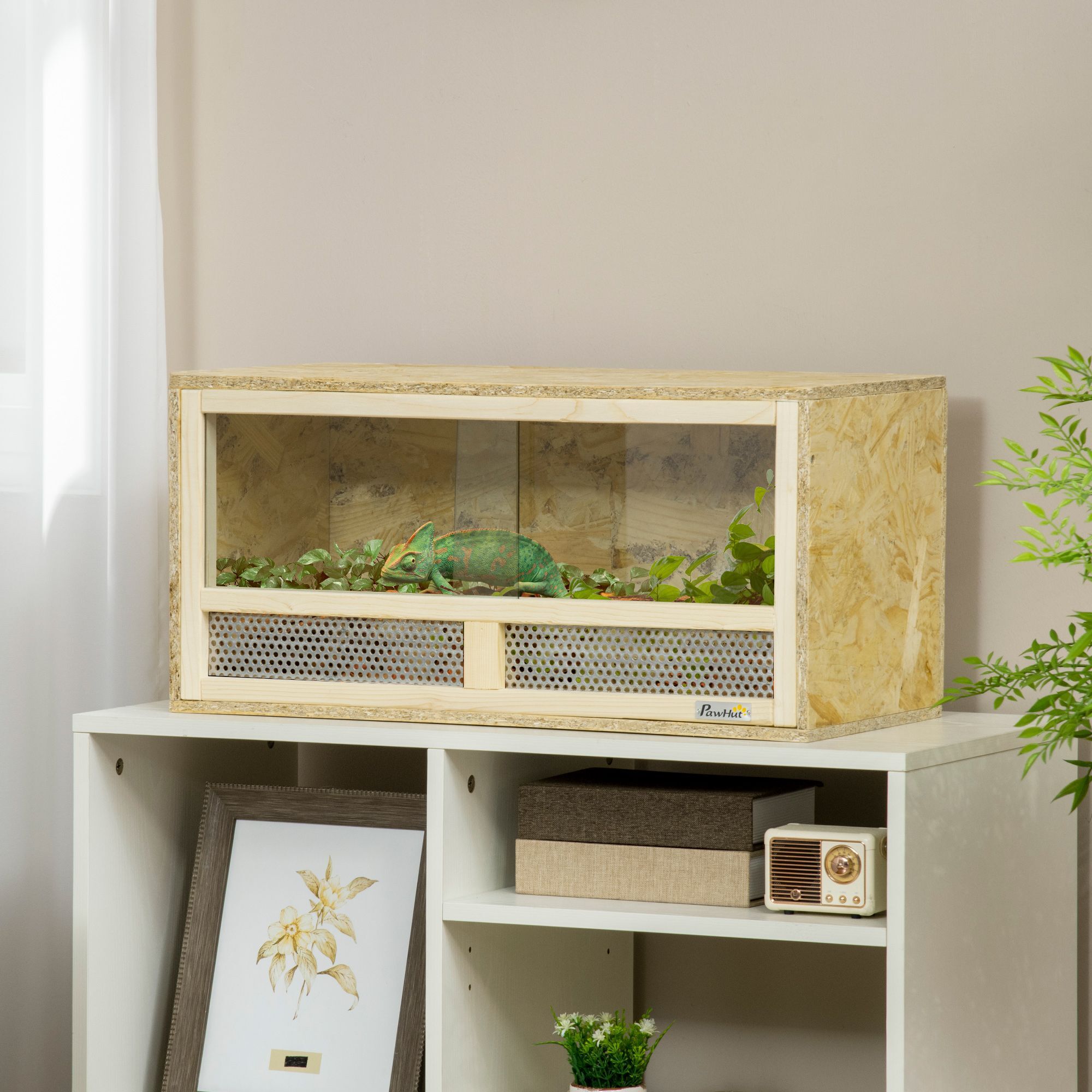 Pawhut Reptile Terrarium Vivarium, Climbing Pet Containers, Reptile Habitat With Sliding Doors, Breathable Mesh, For Lizards