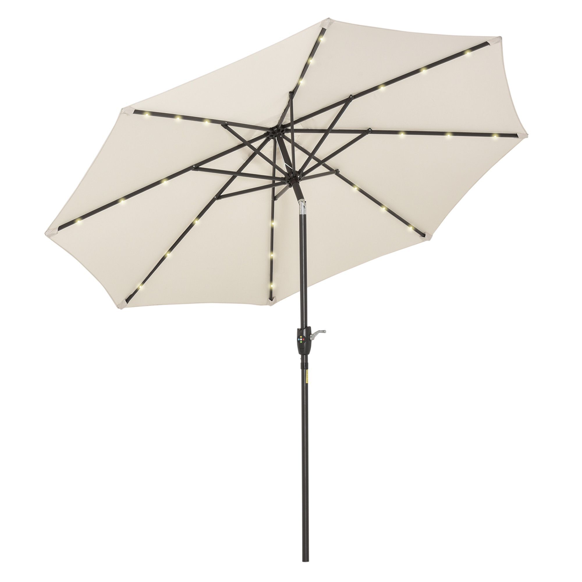 Outsunny Garden 24 Led Light Parasol Outdoor Tilt Sun Umbrella Patio Club Party Event Manual Sun Shade W/ Hand Crank Off-white