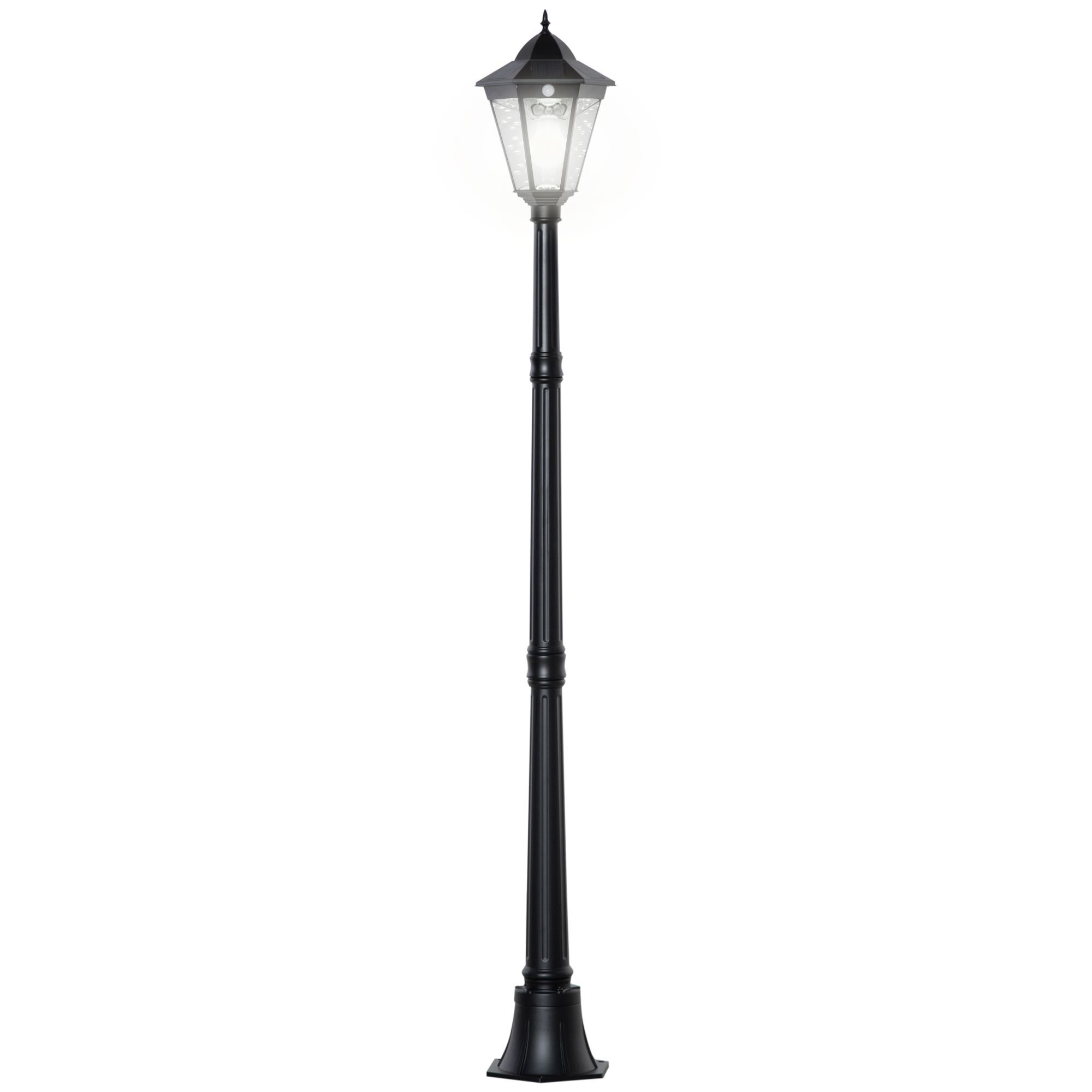 Outsunny 1.9m Garden Lamp Post Light, Ip44 Outdoor Led Solar Powered Lantern Lamp With Aluminium Frame, Black