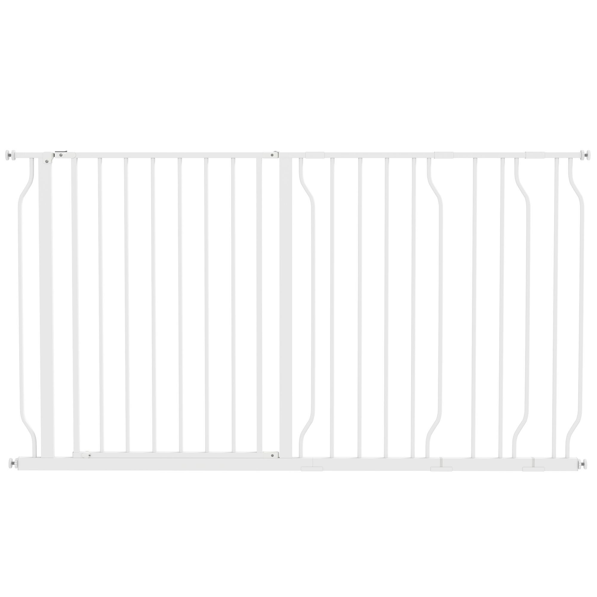 Pawhut Dog Gate Extra Wide Stairway Gate For Pet With Door, 76h X 75-145wcm, White