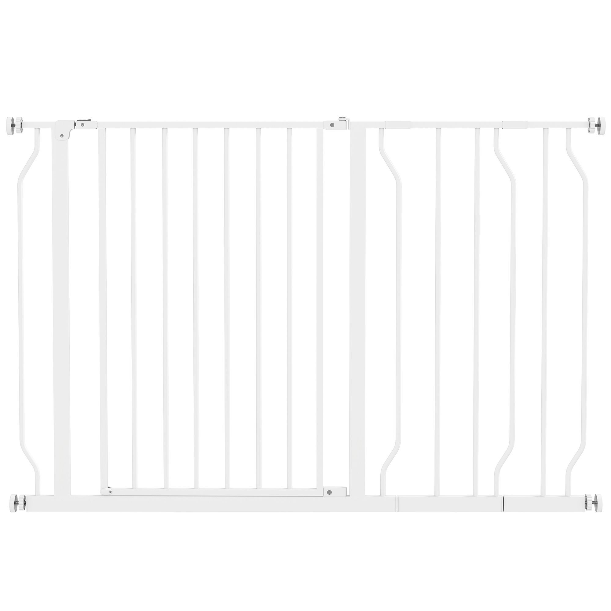 Pawhut Expandable Dog Gate With Door Pressure,75-115cm Doorway Pet Barrier Fence For Hallways, Staircases, White