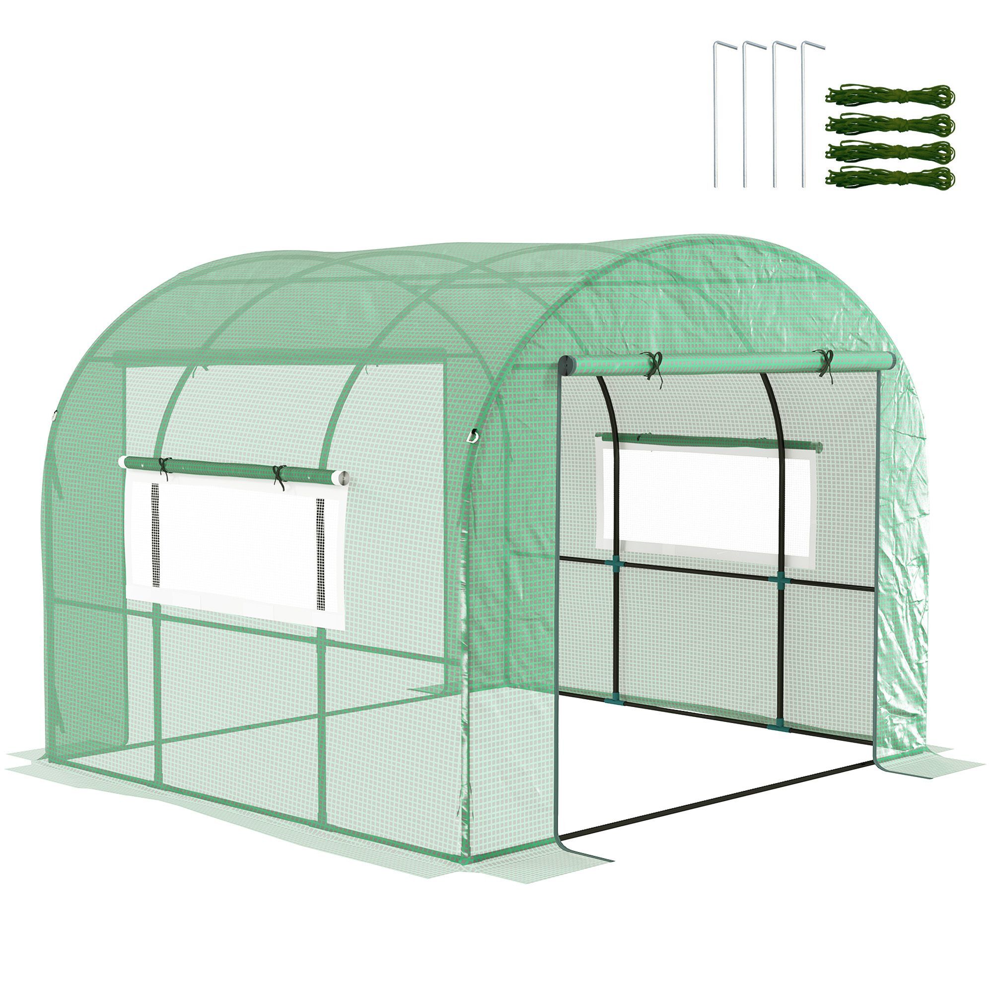 Outsunny 300 X 300cm Walk-in Polytunnel Greenhouse - Green