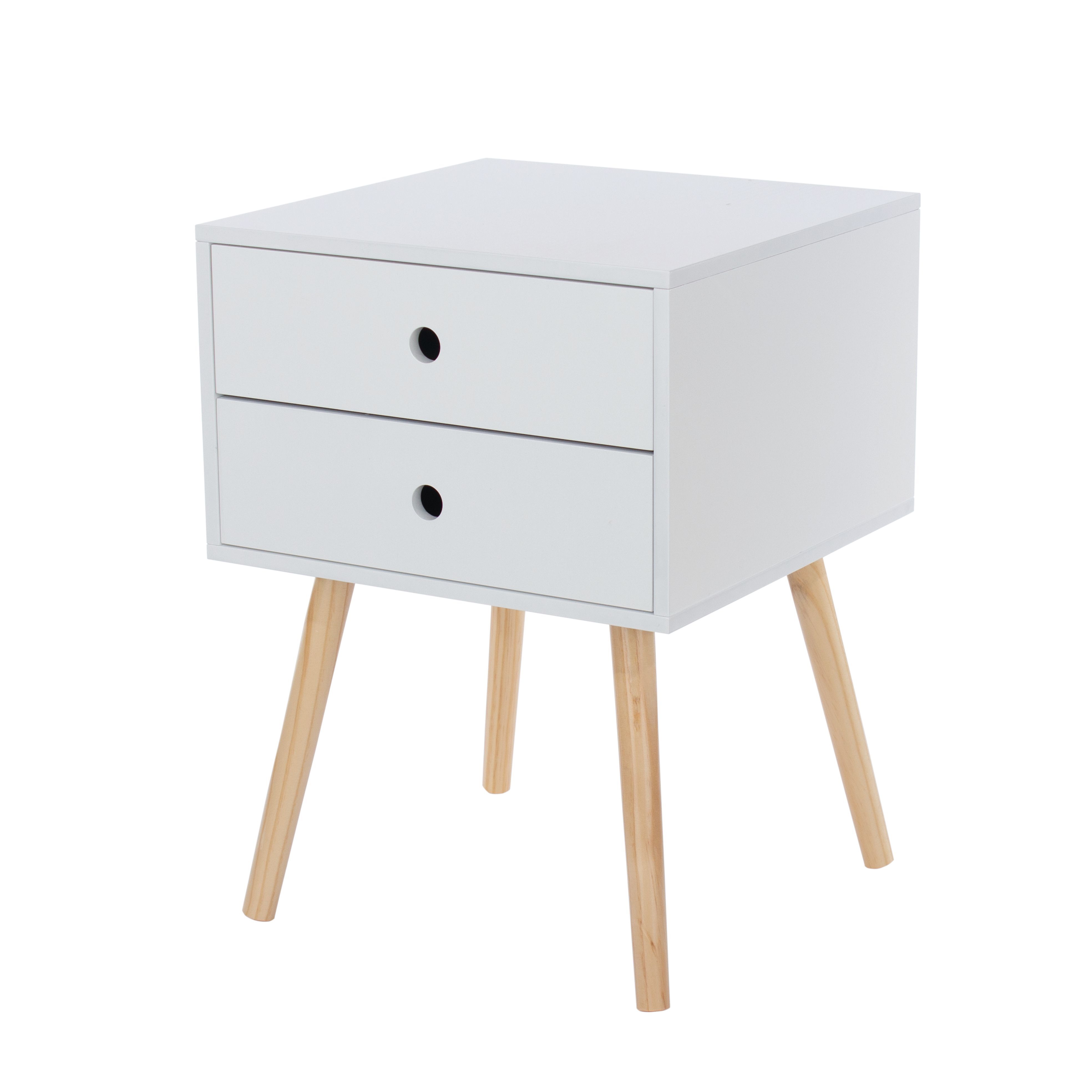 Painted White Scandia, 2 Drawer & Wood Legs Bedside Cabinet