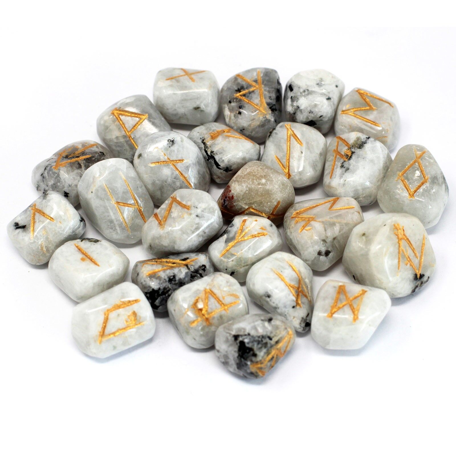 Runes Stone Set In Pouch - Rainbow Moonstone