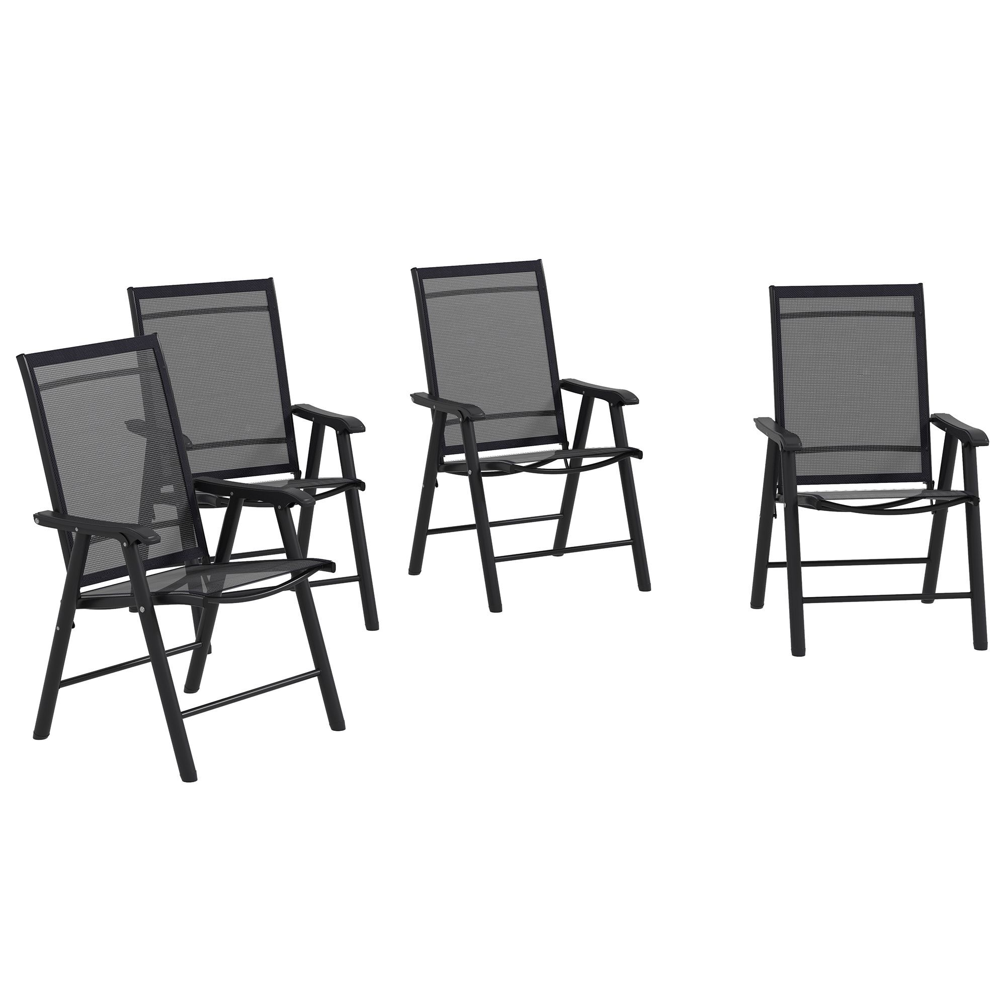 Outsunny Set Of 4 Foldable Metal Garden Chairs Outdoor Patio Park Dining Seat Furniture Black
