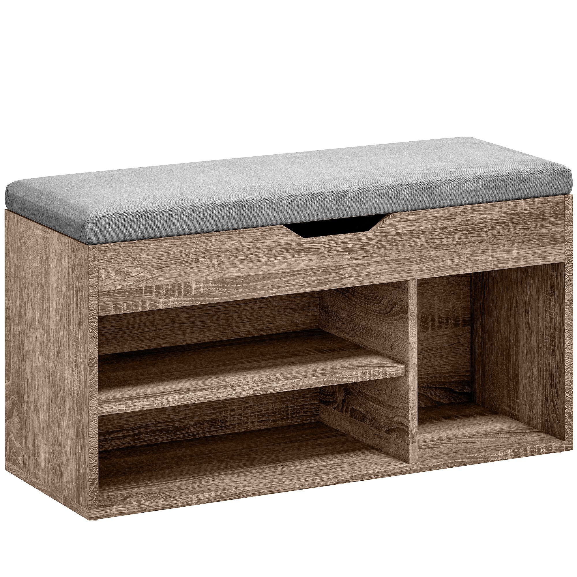 Homcom Shoes Cabinet Bench Hidden Storage Padded Seat Organiser Footwear Rack Hallway Grey Wood Grain