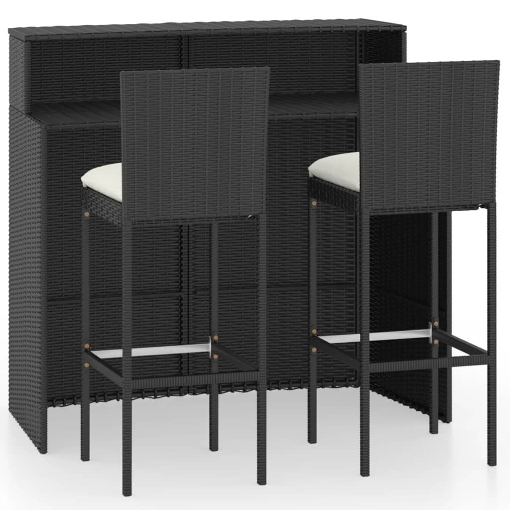 Vidaxl 3 Piece Garden Bar Set With Cushions Poly Rattan Black