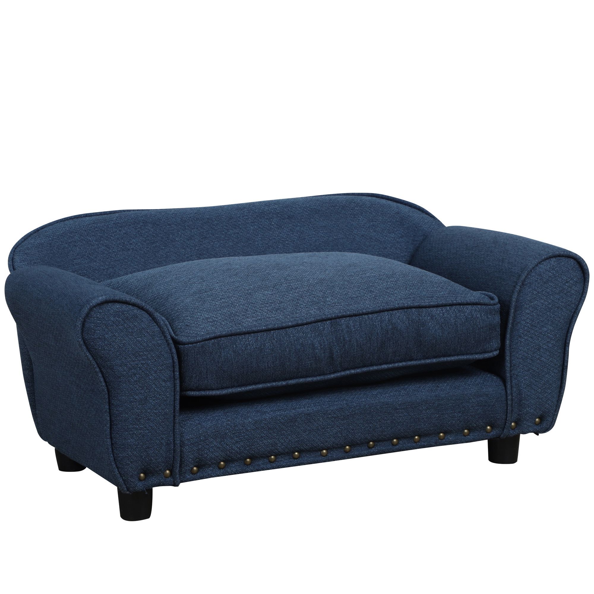 Pawhut Dog Sofa For Xs And S Size Dogs, Pet Chair Couch With Thick Sponge Padded Cushion, Kitten Lounge Bed With Washable Cover, Wooden Frame - Blue