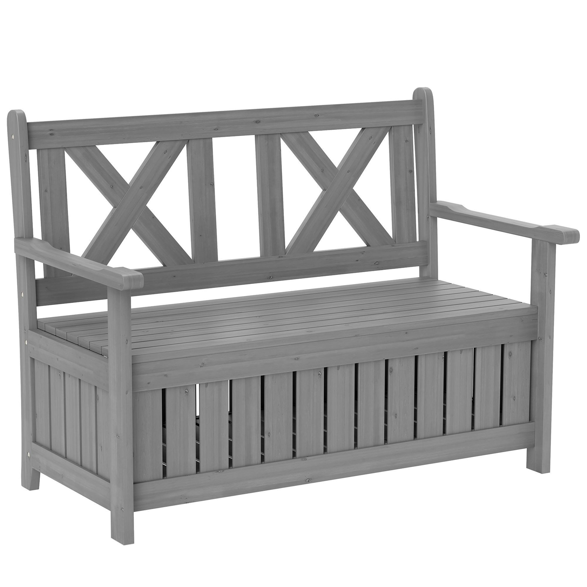 Outsunny 2-seater Garden Storage Bench For Patio Wood Porch Decor Outdoor Seating, Charcoal Grey