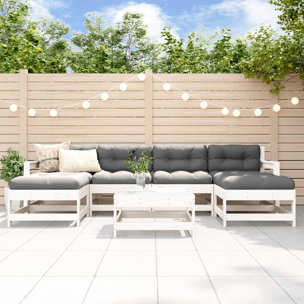 Vidaxl 7 Piece Garden Lounge Set White Solid Wood Pine