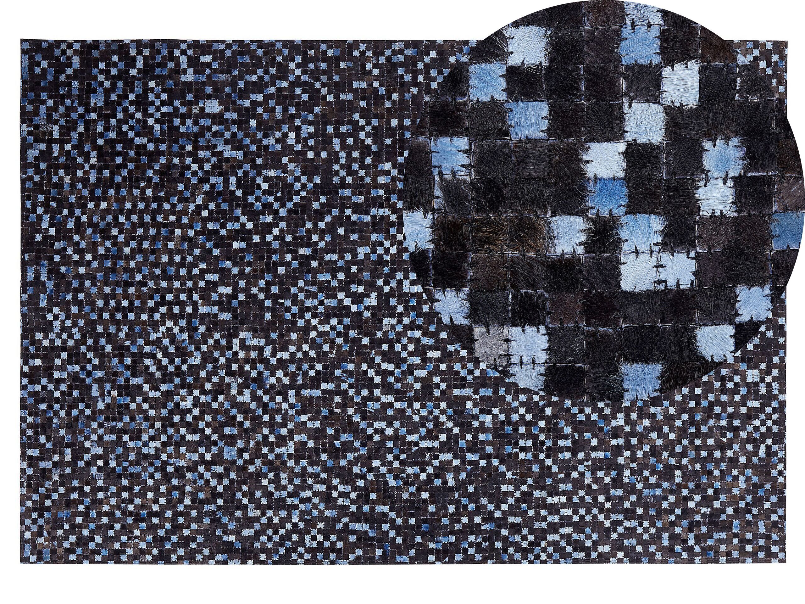 Area Rug Brown And Blue Genuine Cowhide Leather Rectangular 140 X 200 Cm  Patchwork Boho Decor Beliani 