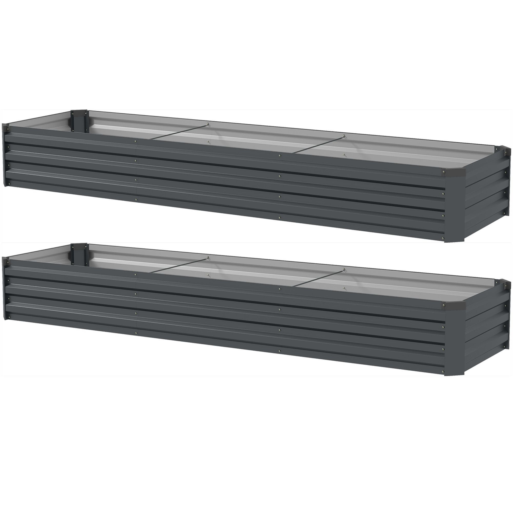 Outsunny 60 X 240cm Galvanised Steel Planter, With Open Bottom, Pack Of 2