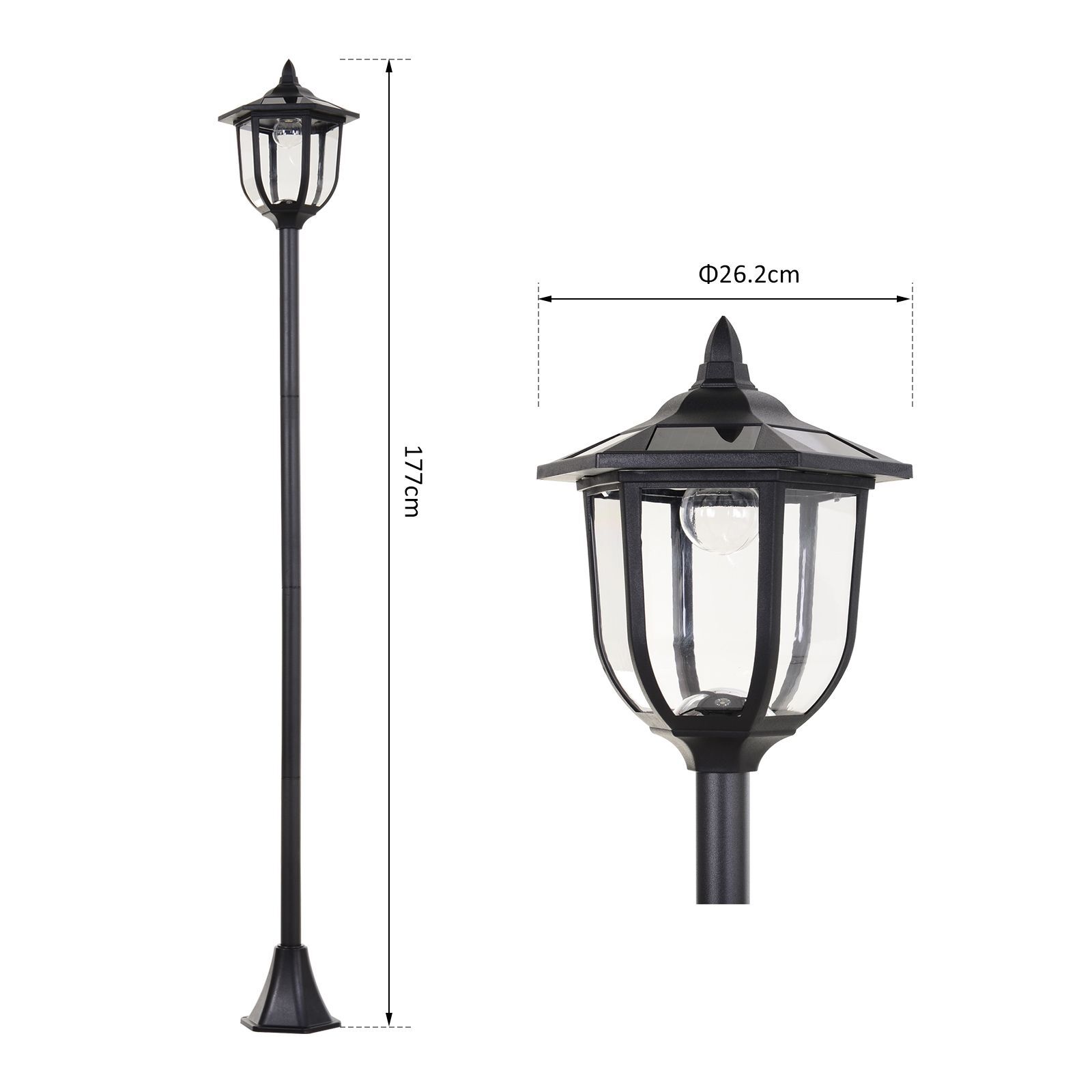 Outsunny 1.77m Tall Free-standing Abs Garden Solar Led Lamp Post Black