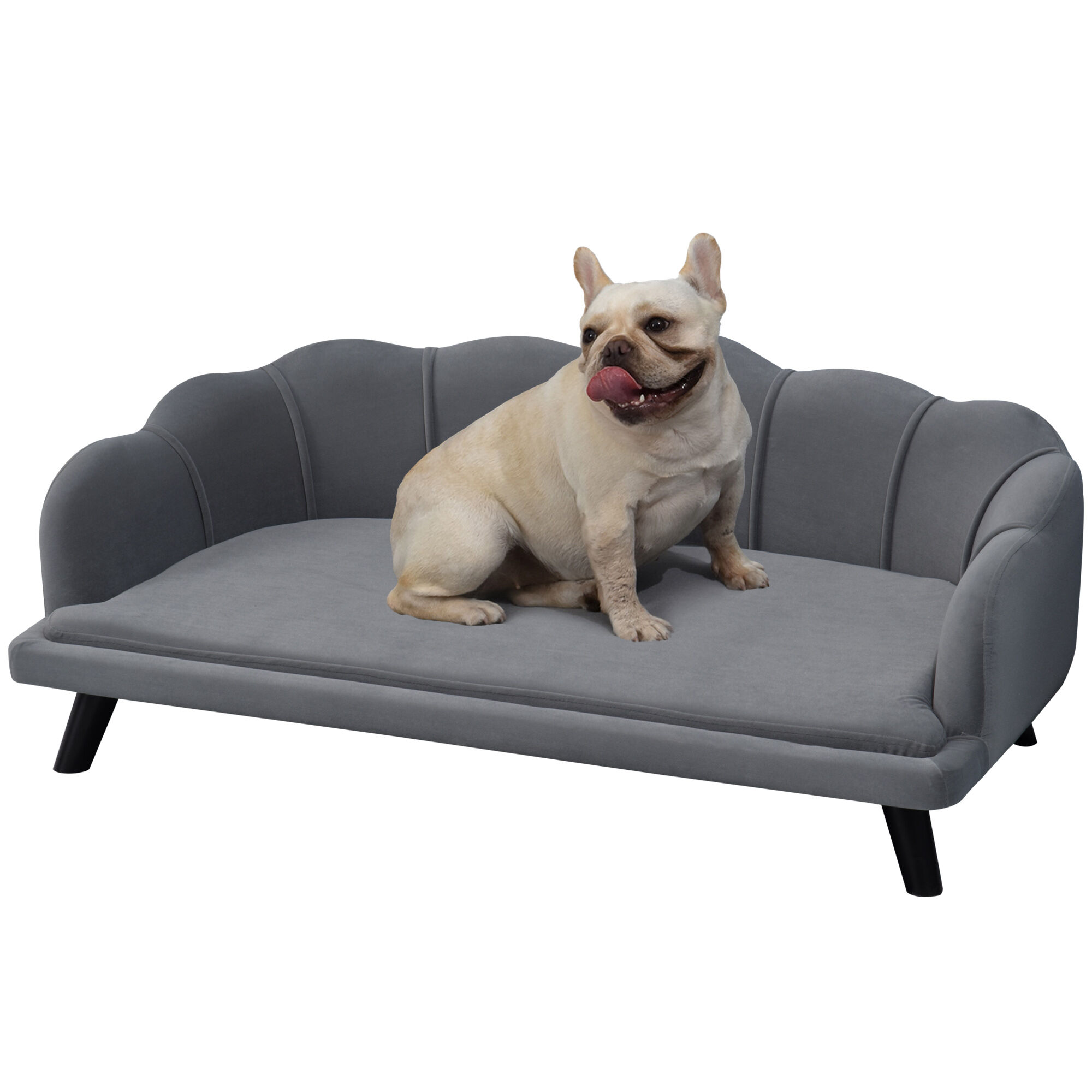 PawHut Raised Dog Sofa with Seat and Back Cushions Elevated Pet Sofa for Small and Medium Dogs, Gray