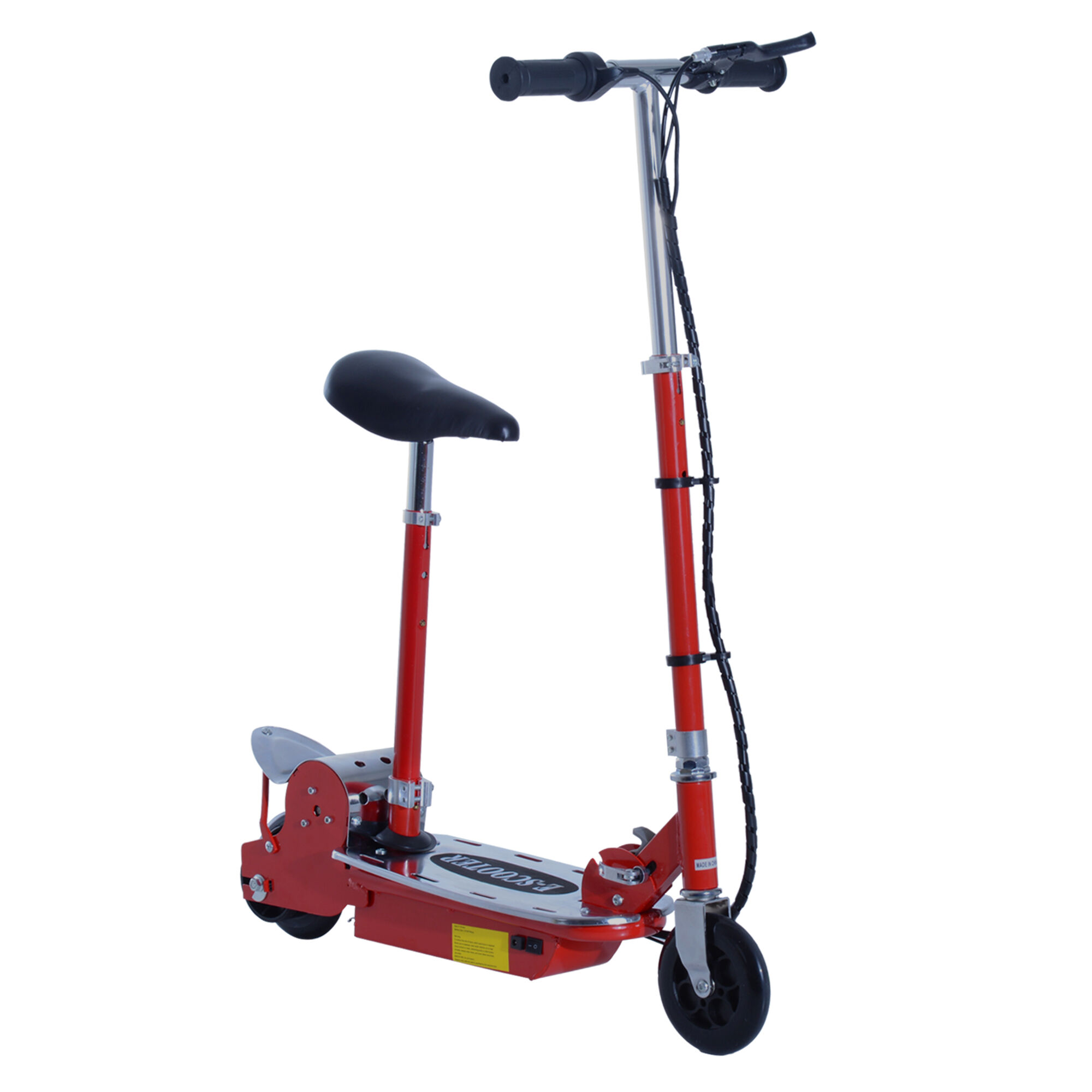 Homcom 120w Teens Foldable Kids Powered Scooters 24v Rechargeable Battery Adjustable Ride On Outdoor Toy (red)
