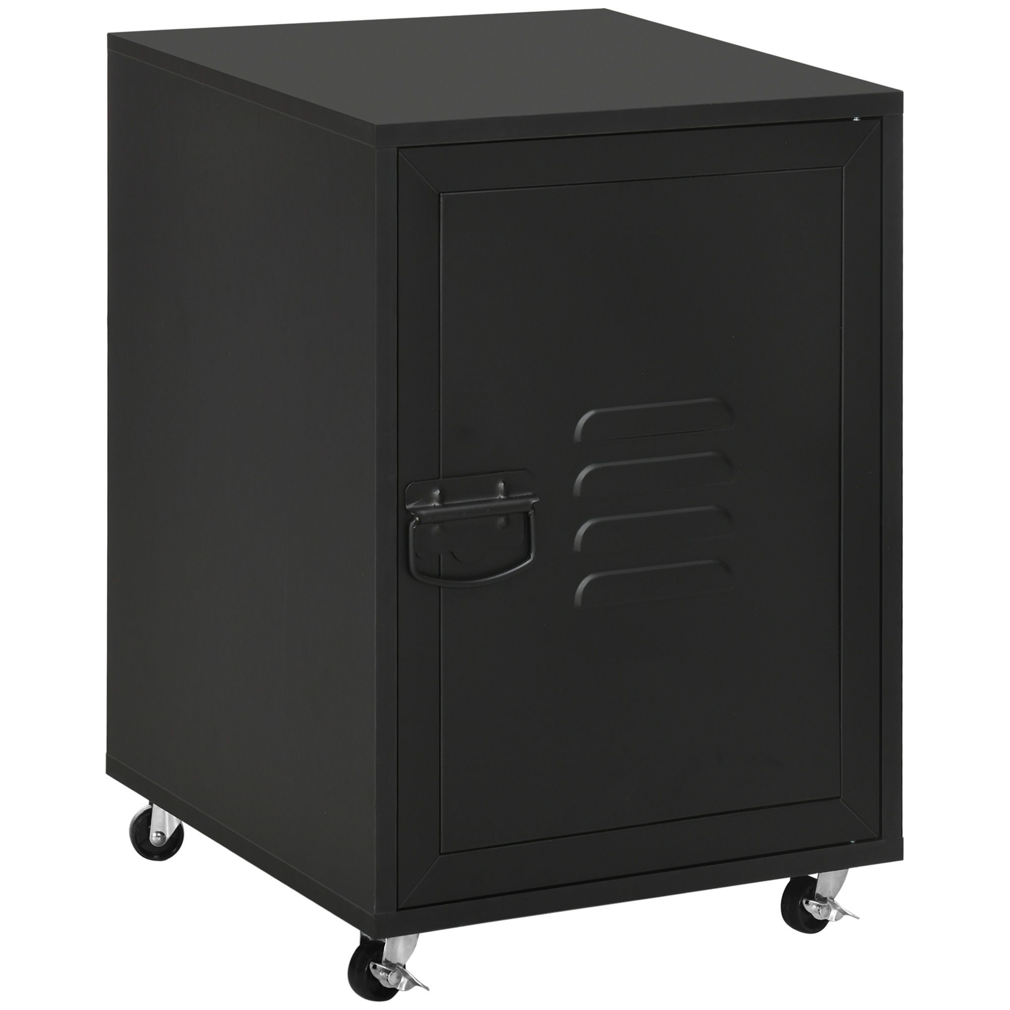 Homcom Industrial Bedside Table, Rolling End Side Table, Mobile Storage Cabinet With Adjustable Shelf, Wheels & Metal Door