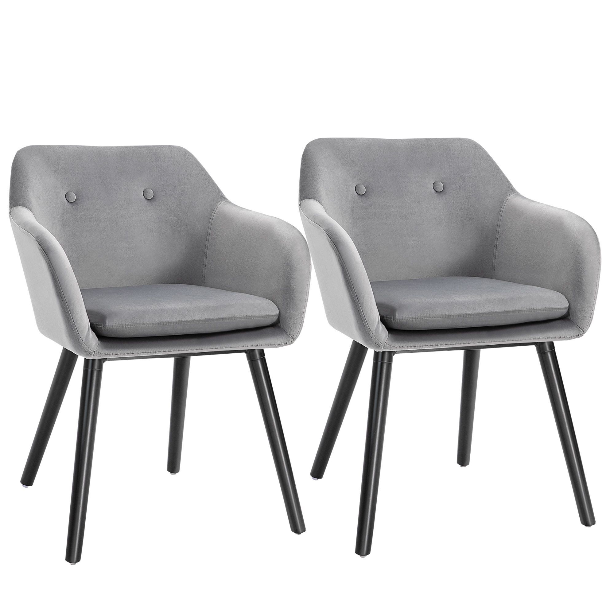Homcom Dining Chairs Set Of 2 Modern Upholstered Fabric Velvet-touch Leisure Chairs With Backrest Armrests, Grey