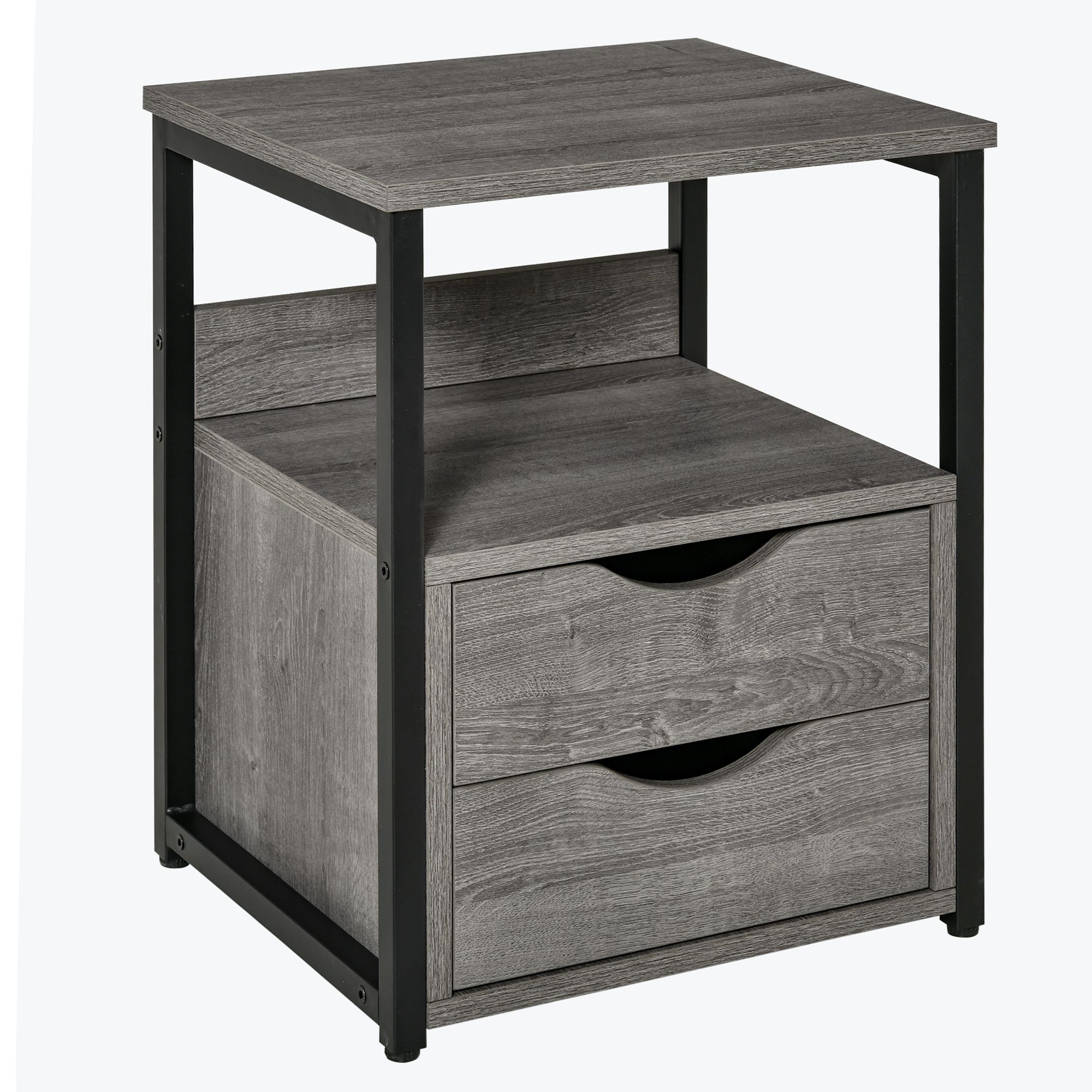 Homcom Industrial Side Table With Drawer, Sofa Table, Bedside Cabinet With Storage Shelf, Slim Nightstand For Living Room, Bedroom, Grey