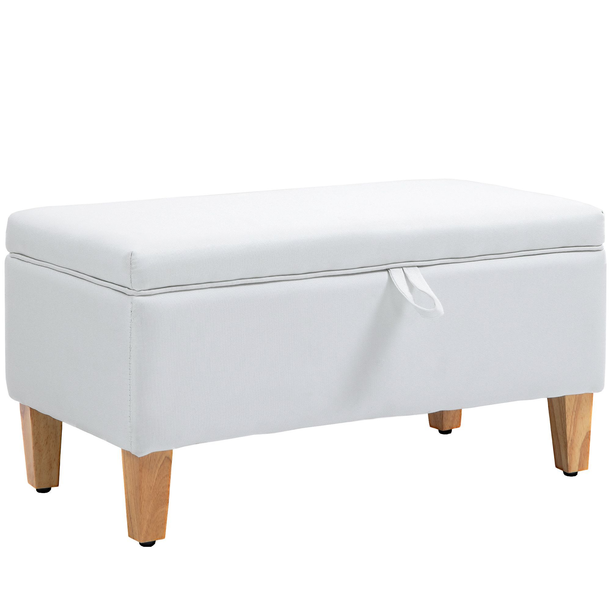 Homcom Linen Storage Ottoman Padded Footstool With Rubberwood Legs For Storage Box, Bed End, Shoe Bench, Seating, Cream White