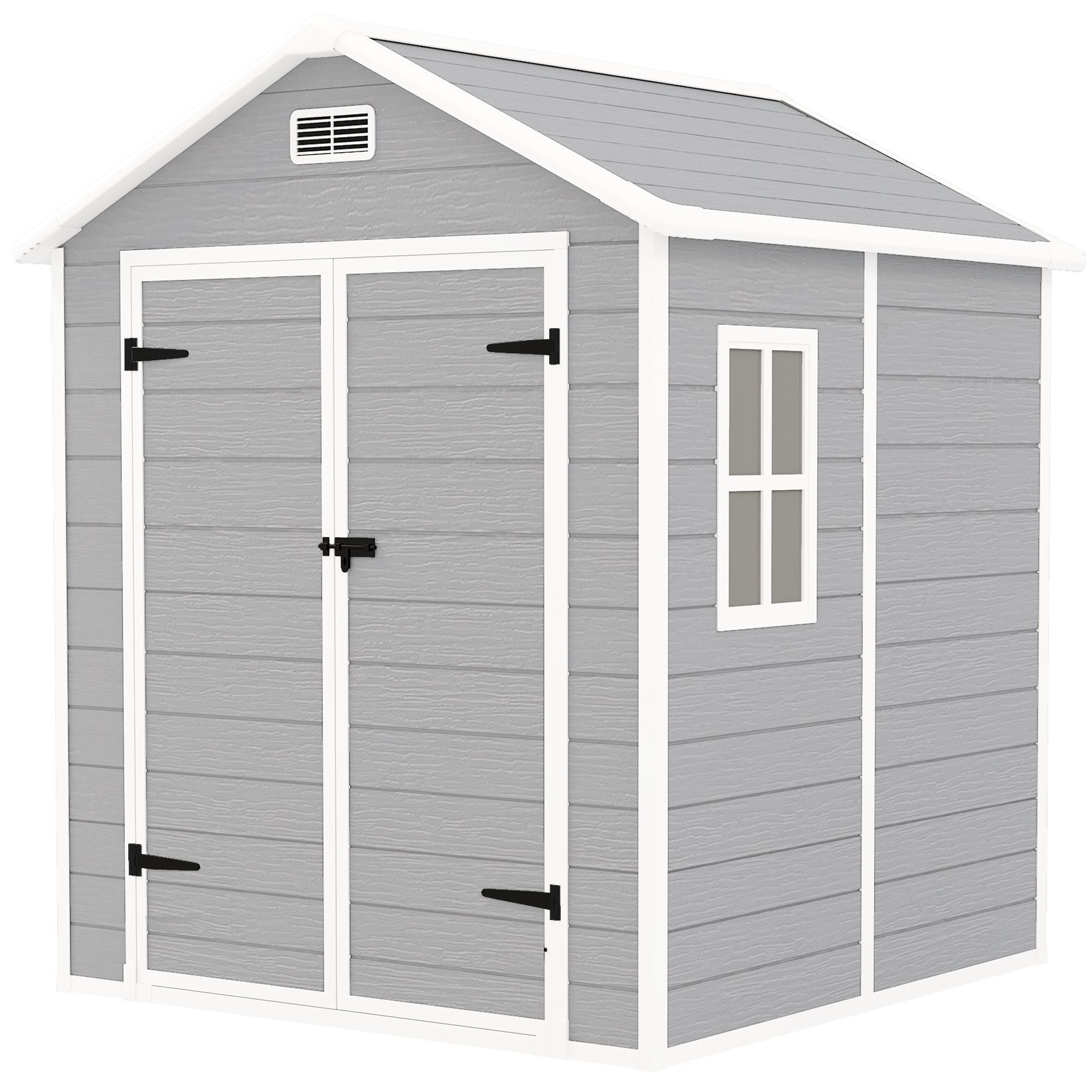 Outsunny 6 X 5ft Garden Shed, Plastic Shed With Floor, Window, Lockable Doors And Vents, Wood Effect Resin Tool Shed For Outdoor Patio, Light Grey