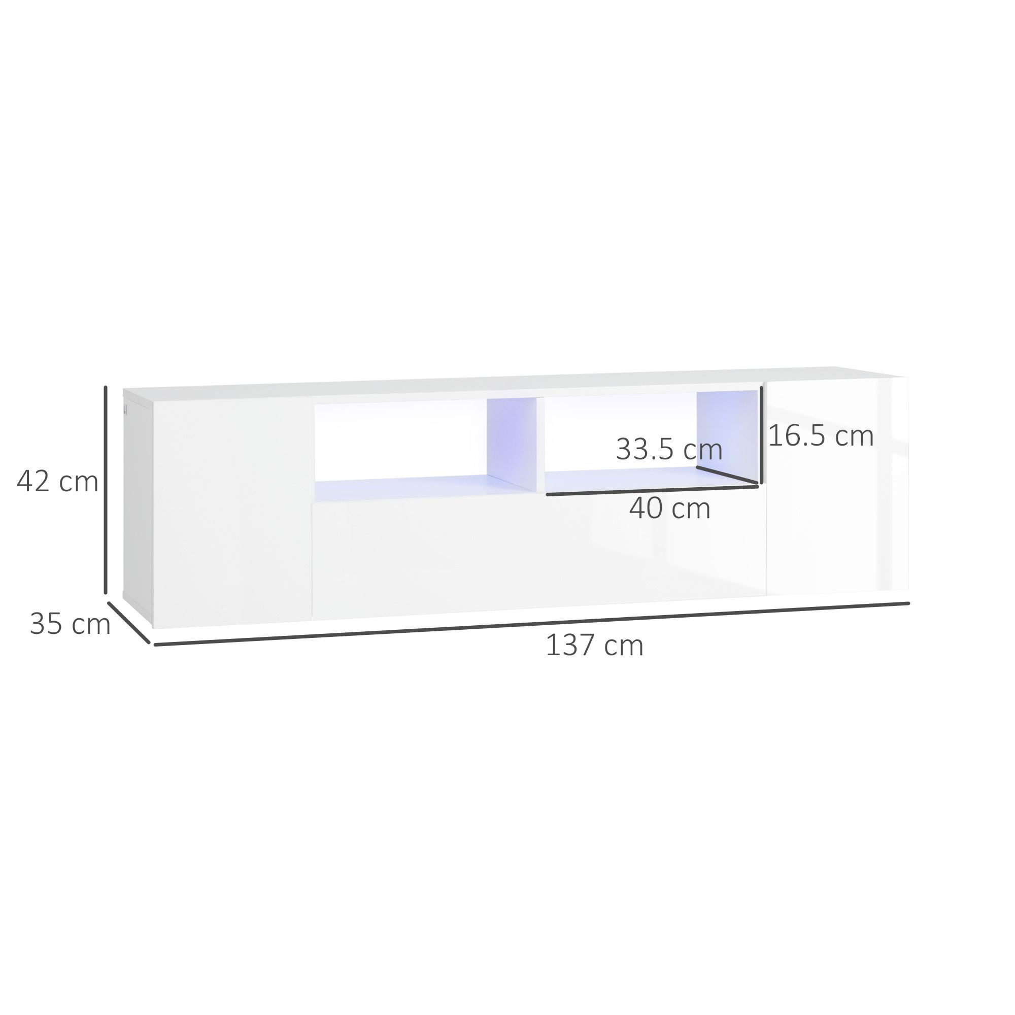 Homcom 16 Led Light Tv Stand, With Storage - High Gloss White