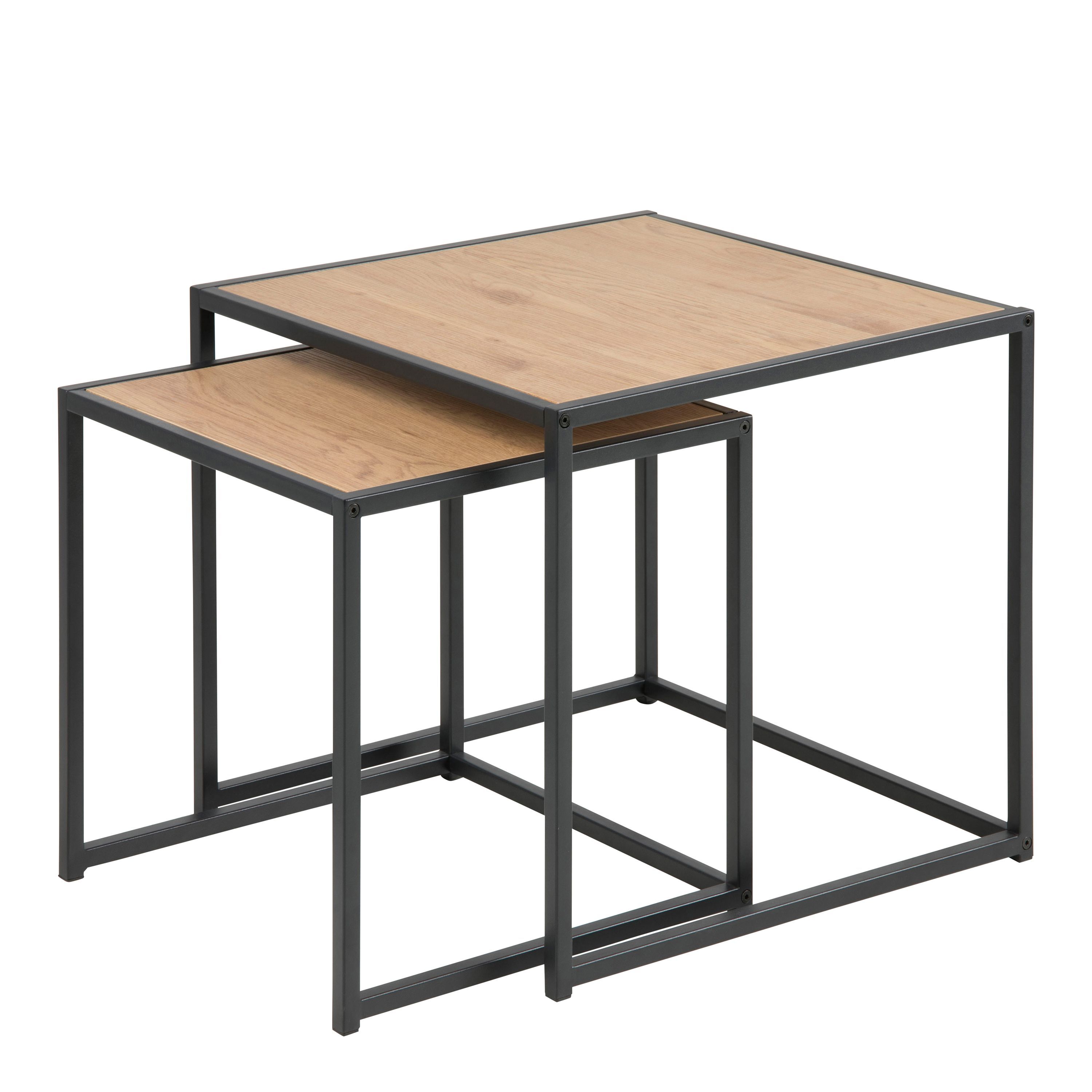 Seaford Black Metal Nest Of Tables With Oak Top