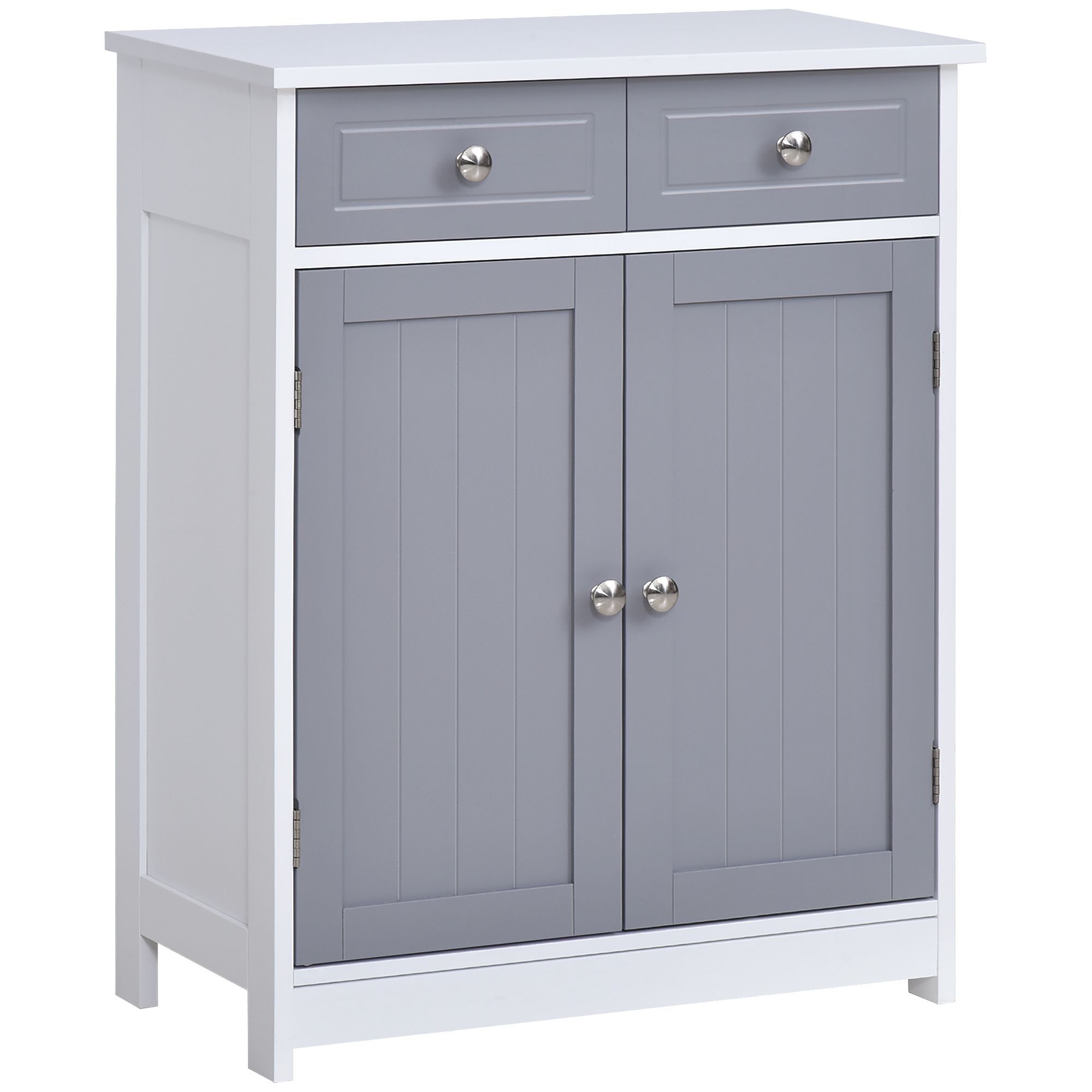 Kleankin Bathroom Storage Cabinet Free-standing Bathroom Cabinet Unit W/ 2 Drawers Cupboard Adjustable Shelf Metal Handles 75x60cm - Grey And White