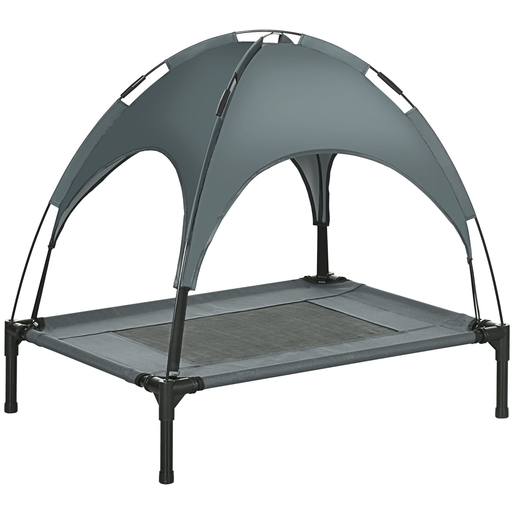 Pawhut Raised Dog Bed Waterproof Elevated Pet Cot With Breathable Mesh Uv Protection Canopy Grey, For Medium Dogs, 76 X 61 X 73cm